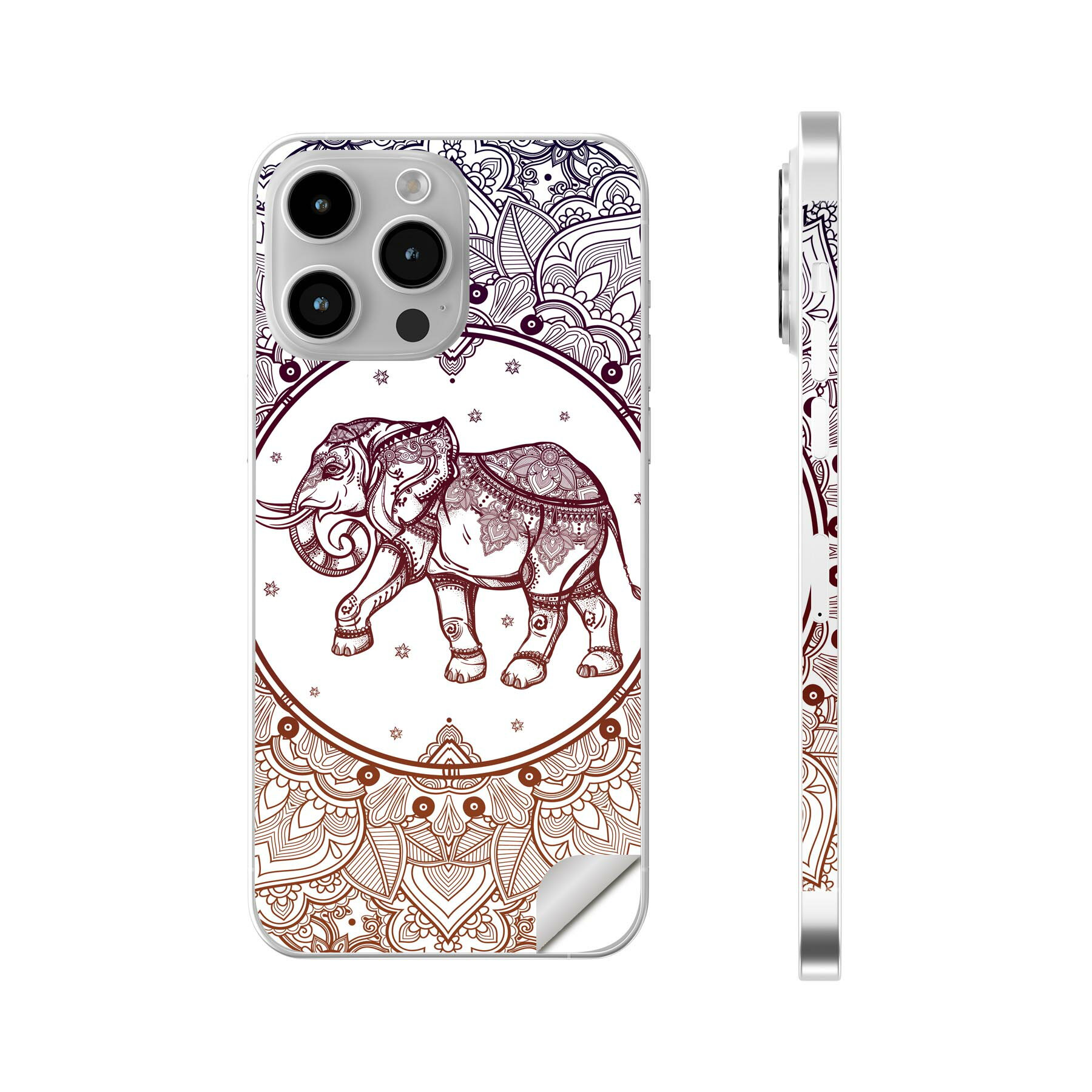 iPhone14 iPhone15 用 スキンシール 全面スキンシール フル 背面 側面 ステッカー 保護シール iphone14plus iphone14pro iphone14promax iphone15plus iphone15pro iphone15promax 各種対応 アジアン　ゾウ　カラフル　010053