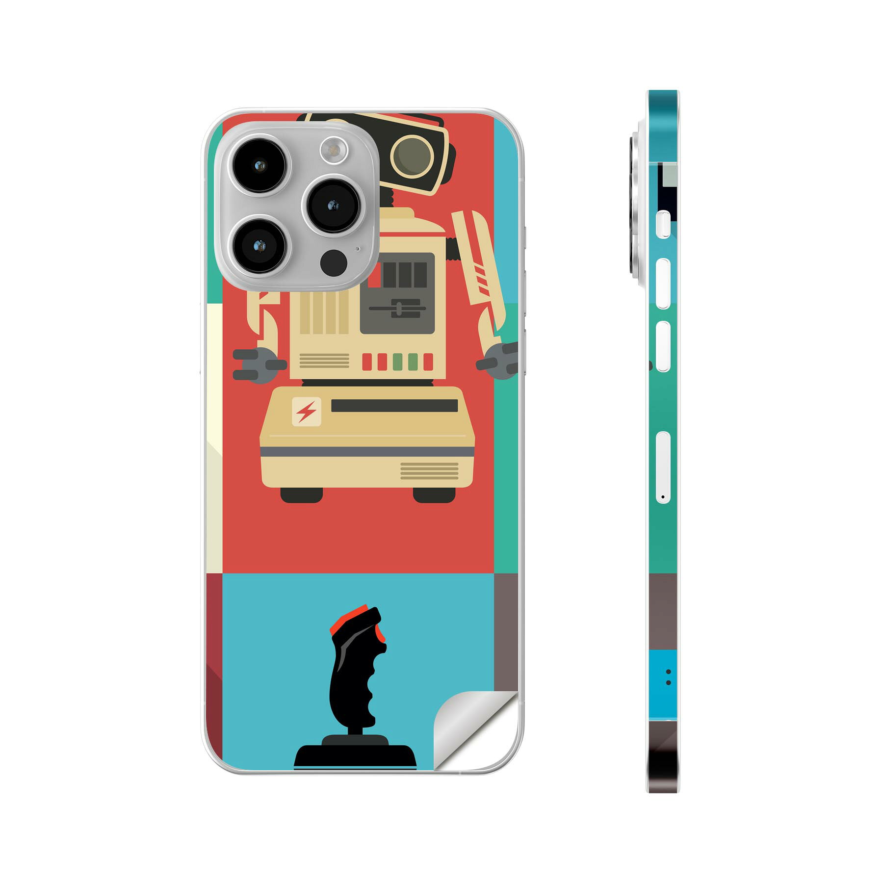 iPhone14 iPhone15 用 スキンシール 全面スキンシール フル 背面 側面 ステッカー 保護シール iphone14plus iphone14pro iphone14promax iphone15plus iphone15pro iphone15promax 各種対応 ロボット　ゲーム　カラフル　010292