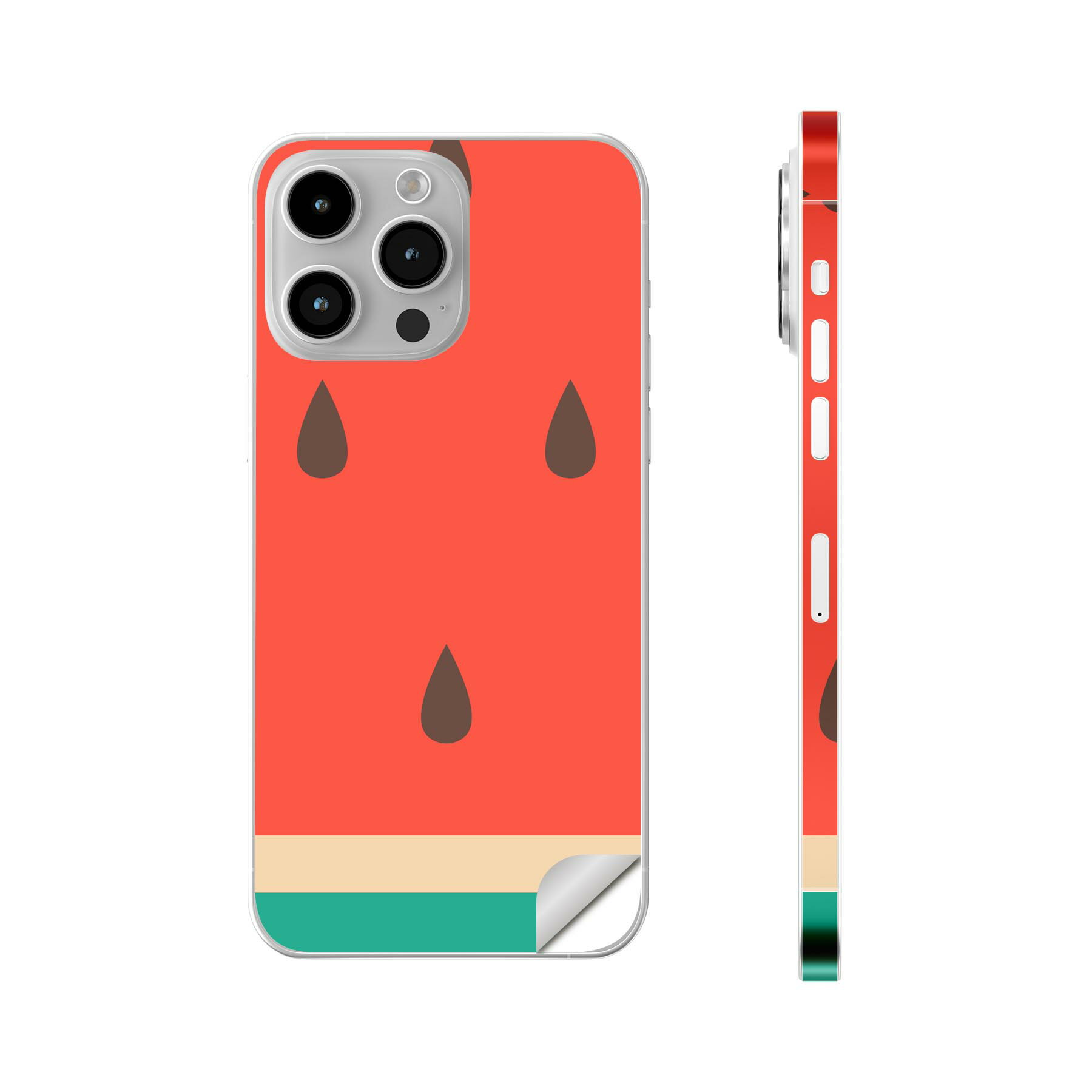 iPhone14 iPhone15 用 スキンシール 全面スキンシール フル 背面 側面 ステッカー 保護シール iphone14plus iphone14pro iphone14promax iphone15plus iphone15pro iphone15promax 各種対応 果物　スイカ　赤　緑　010433