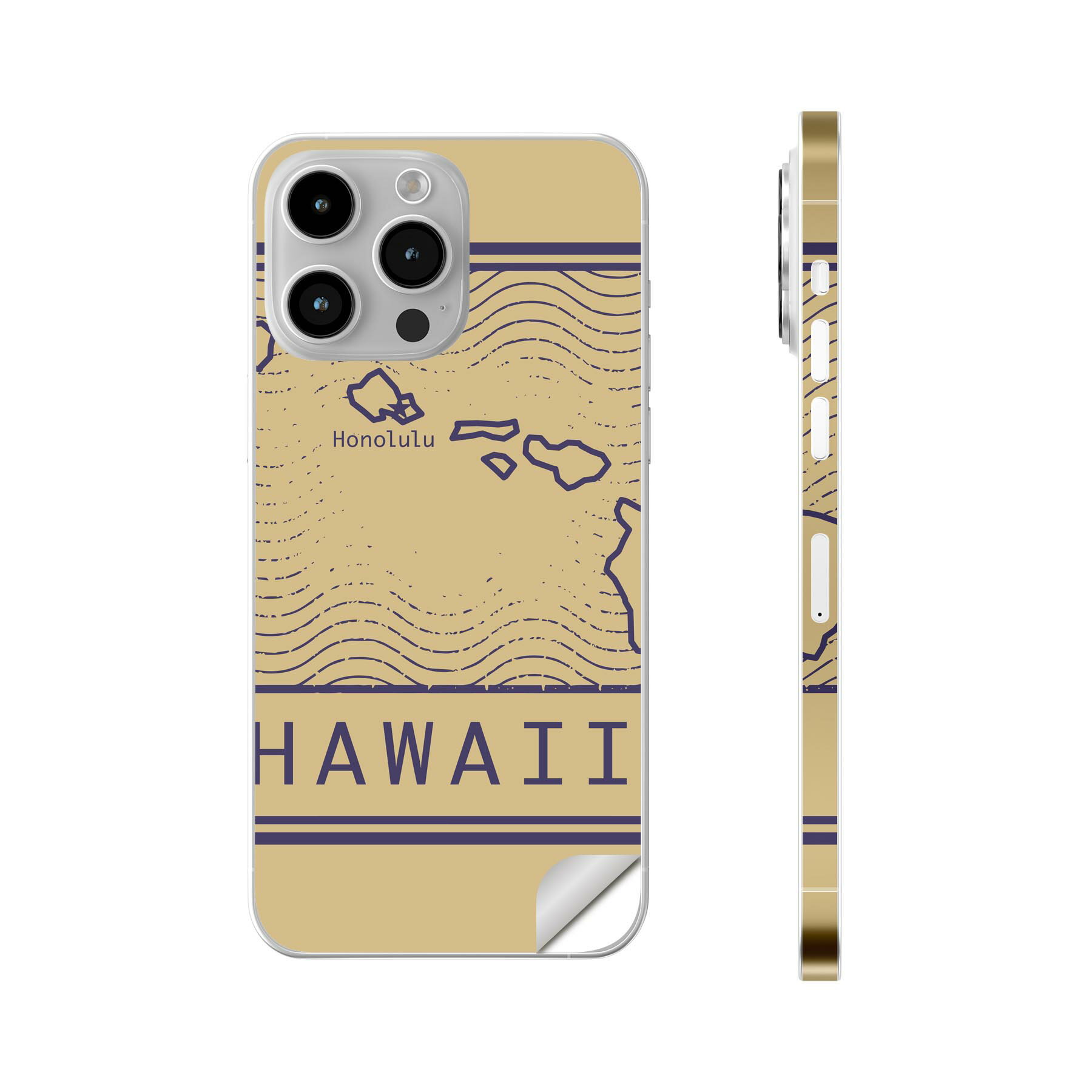 iPhone14 iPhone15 用 スキンシール 全面スキンシール フル 背面 側面 ステッカー 保護シール iphone14plus iphone14pro iphone14promax iphone15plus iphone15pro iphone15promax 各種対応 ハワイ　ホノルル　地図　010530