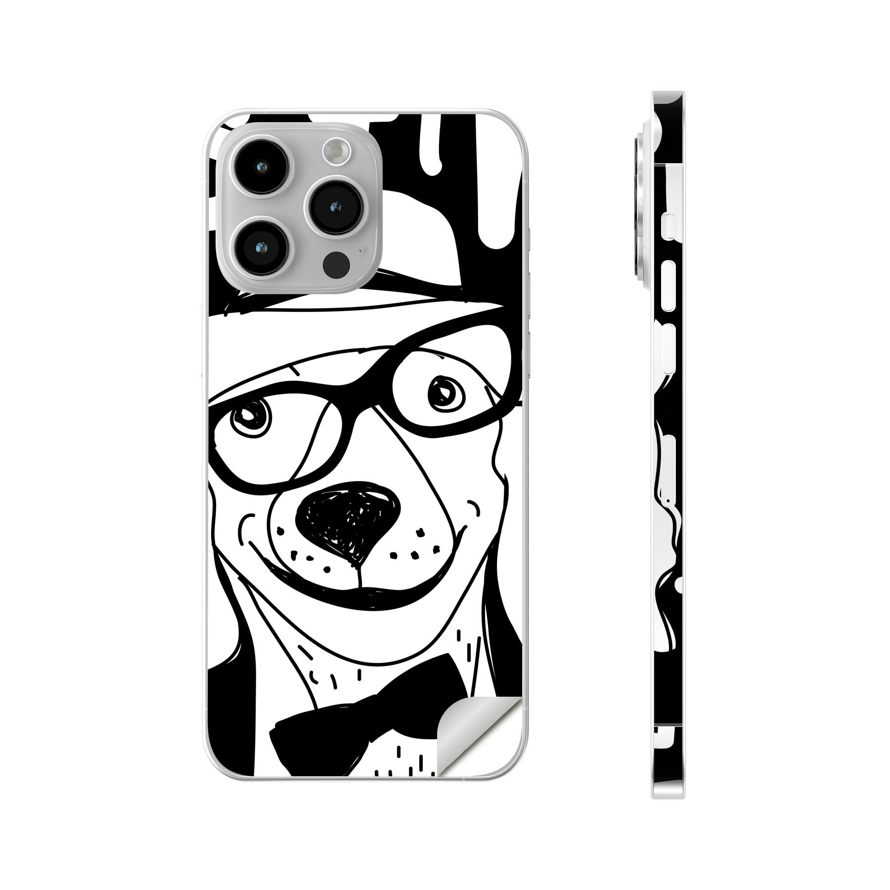 iPhone14 iPhone15 用 スキンシール 全面スキンシール フル 背面 側面 ステッカー 保護シール iphone14plus iphone14pro iphone14promax iphone15plus iphone15pro iphone15promax 各種対応 犬　英語　めがね　010945