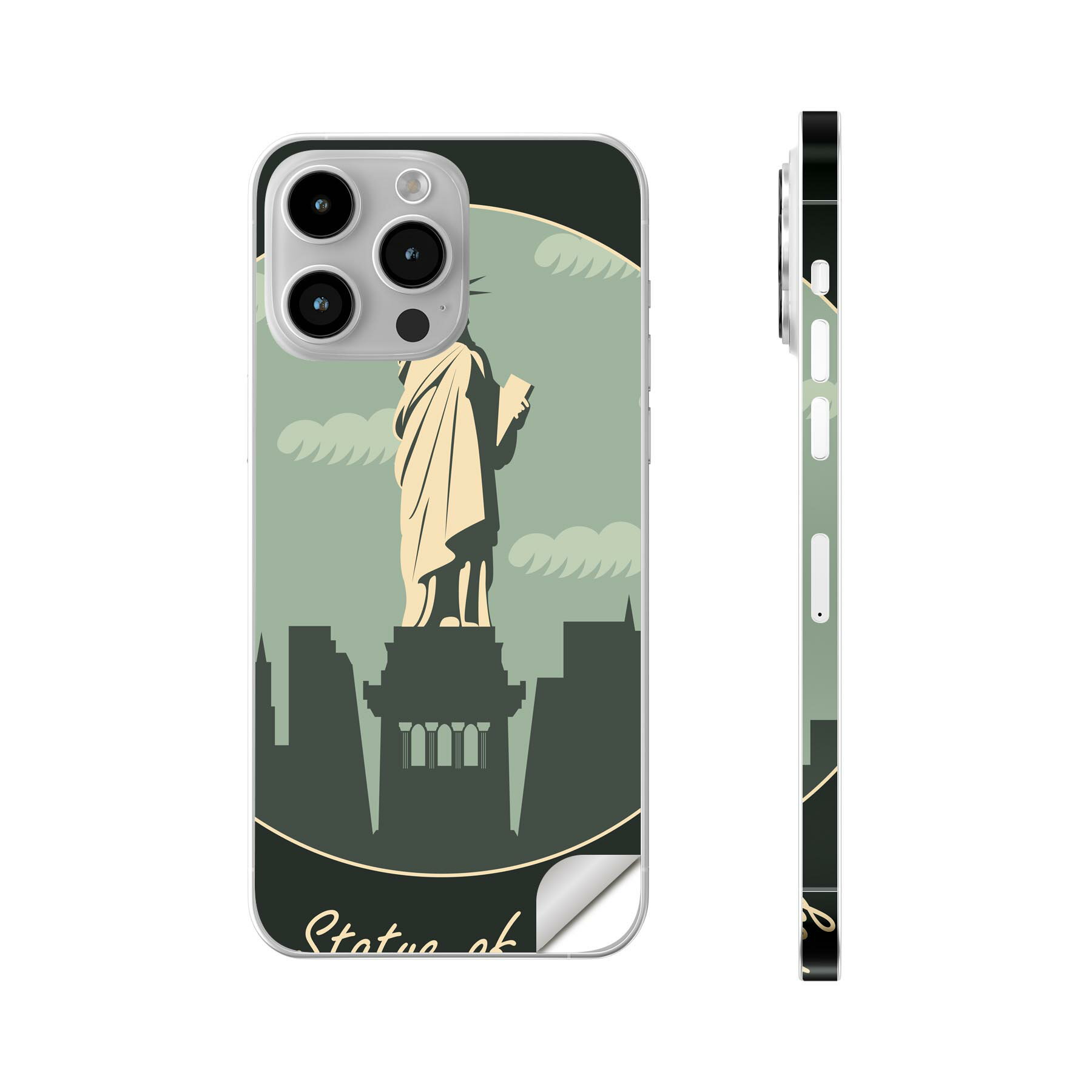 iPhone14 iPhone15 用 スキンシール 全面スキンシール フル 背面 側面 ステッカー 保護シール iphone14plus iphone14pro iphone14promax iphone15plus iphone15pro iphone15promax 各種対応 アメリカ　外国　自由の女神　011634