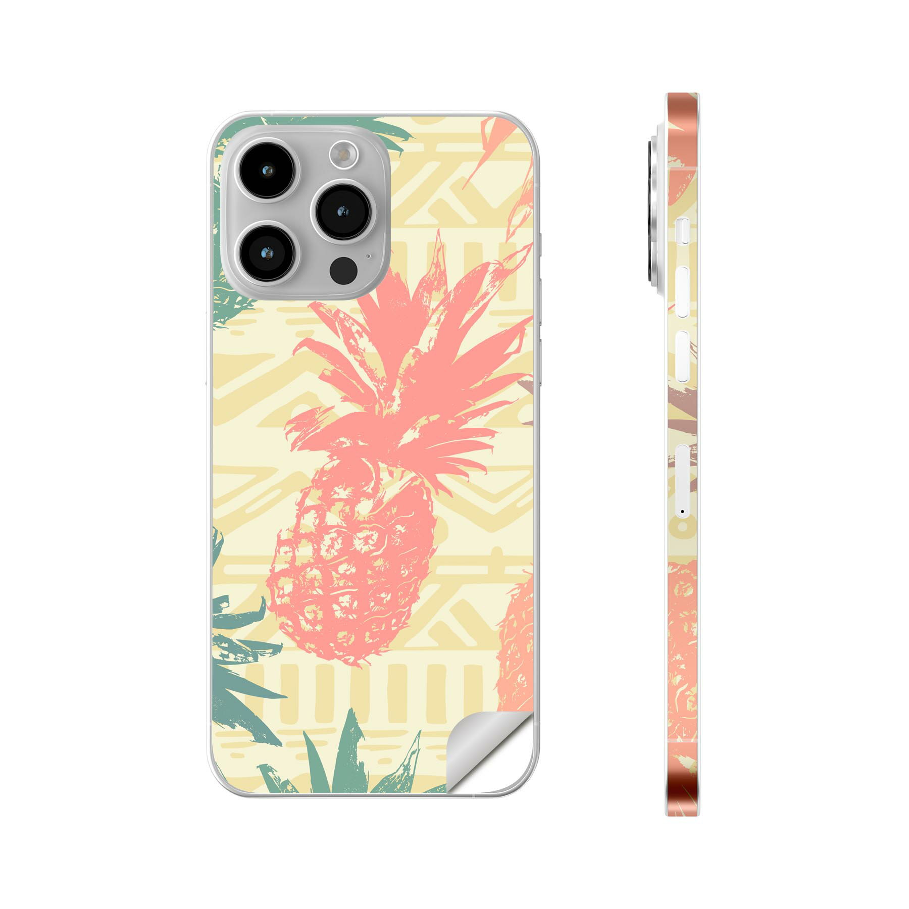 iPhone14 iPhone15 用 スキンシール 全面スキンシール フル 背面 側面 ステッカー 保護シール iphone14plus iphone14pro iphone14promax iphone15plus iphone15pro iphone15promax 各種対応 パイナップル　夏　模様　012078