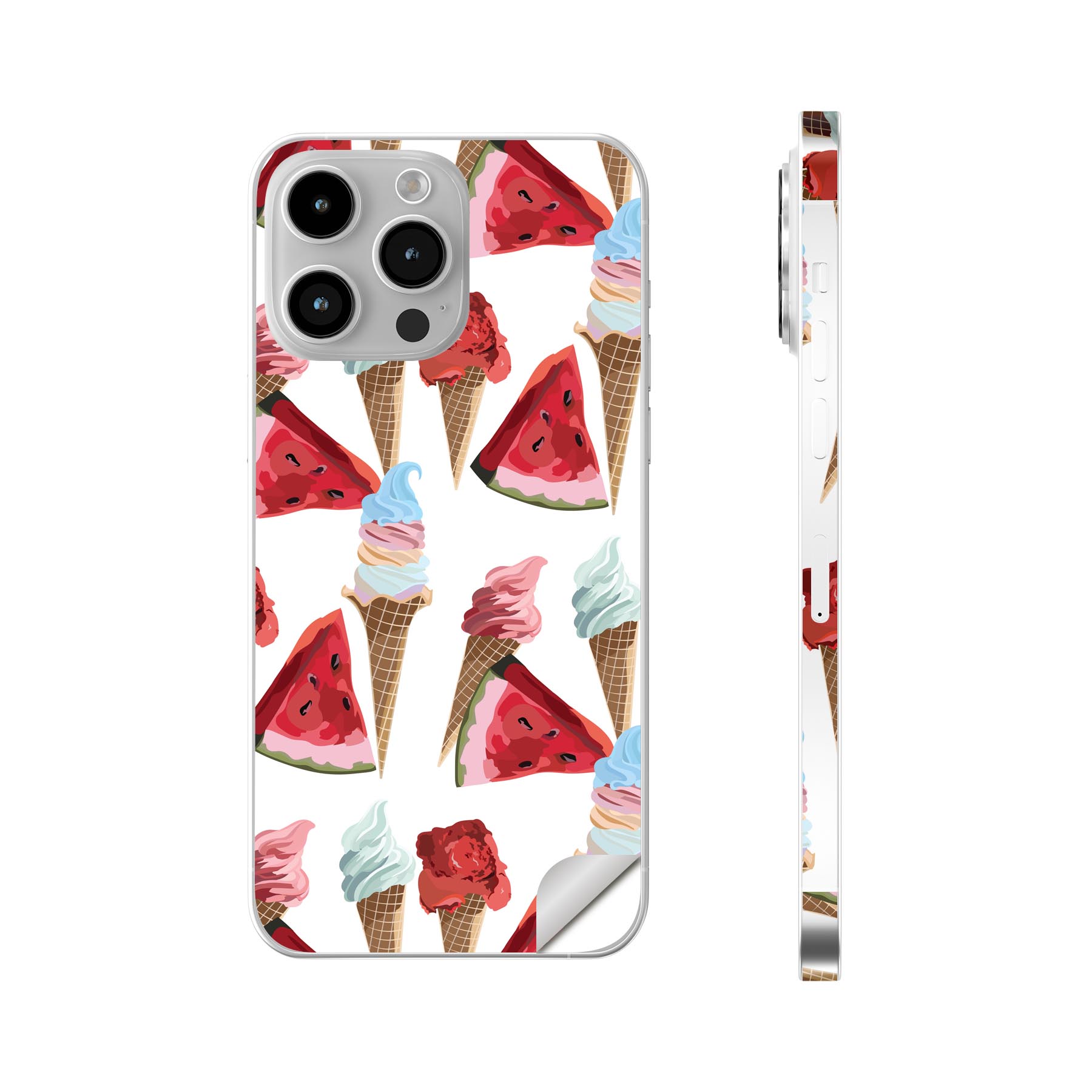 iPhone14 iPhone15 用 スキンシール 全面スキンシール フル 背面 側面 ステッカー 保護シール iphone14plus iphone14pro iphone14promax iphone15plus iphone15pro iphone15promax 各種対応 アイス　スイカ　夏　012142