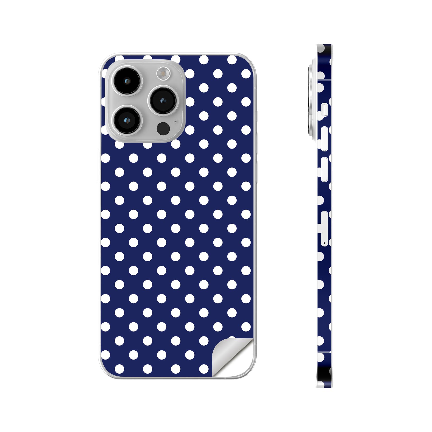 iPhone14 iPhone15 用 スキンシール 全面スキンシール フル 背面 側面 ステッカー 保護シール iphone14plus iphone14pro iphone14promax iphone15plus iphone15pro iphone15promax 各種対応 ドット　水玉　ネイビー　012657