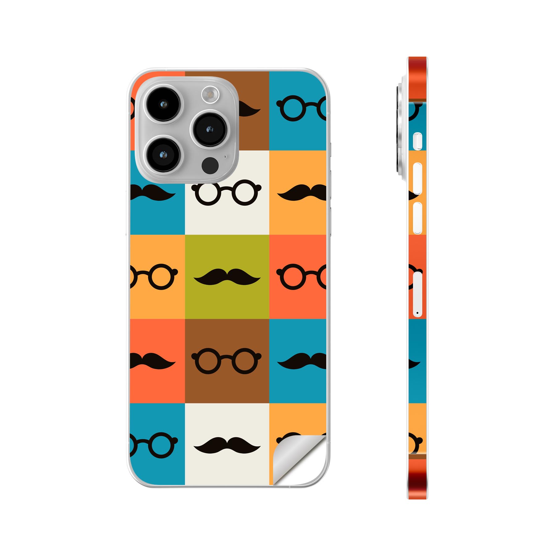 iPhone14 iPhone15 用 スキンシール 全面スキンシール フル 背面 側面 ステッカー 保護シール iphone14plus iphone14pro iphone14promax iphone15plus iphone15pro iphone15promax 各種対応 眼鏡　ヒゲ　モノグラム　012686