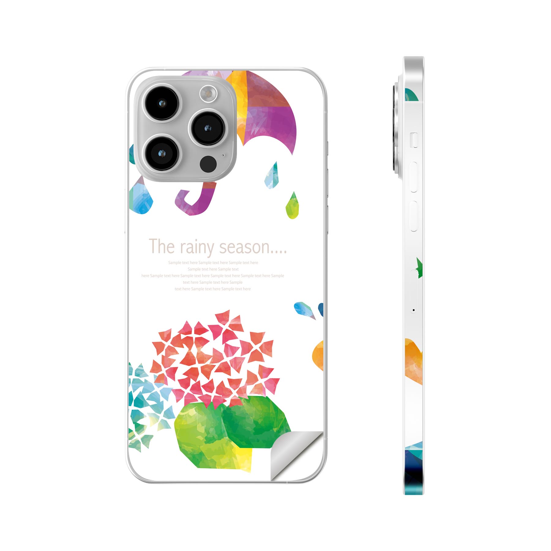 iPhone14 iPhone15 用 スキンシール 全面スキンシール フル 背面 側面 ステッカー 保護シール iphone14plus iphone14pro iphone14promax iphone15plus iphone15pro iphone15promax 各種対応 雨 カエル 傘 012976