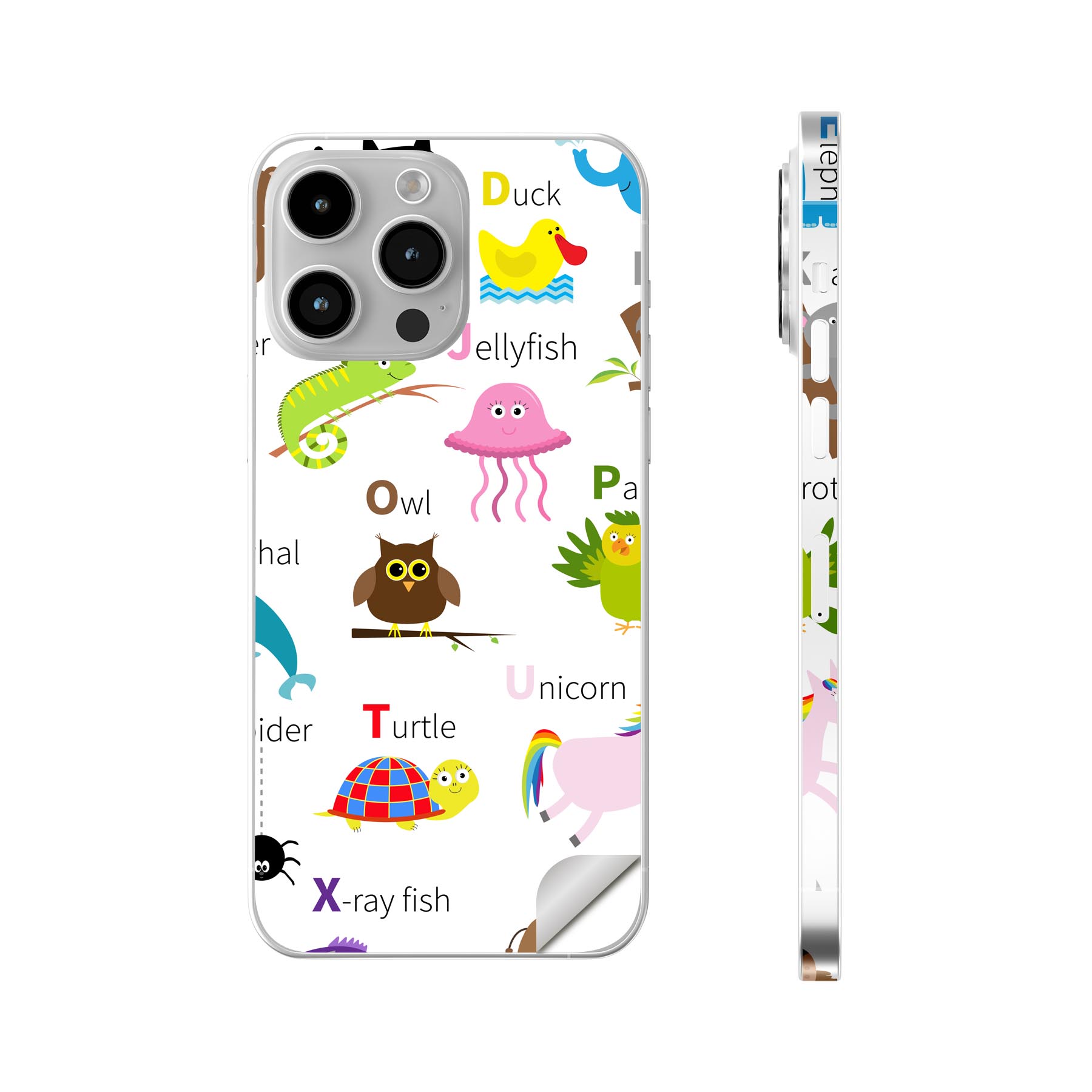 iPhone14 iPhone15 用 スキンシール 全面スキンシール フル 背面 側面 ステッカー 保護シール iphone14plus iphone14pro iphone14promax iphone15plus iphone15pro iphone15promax 各種対応 英語　動物　かわいい　012995