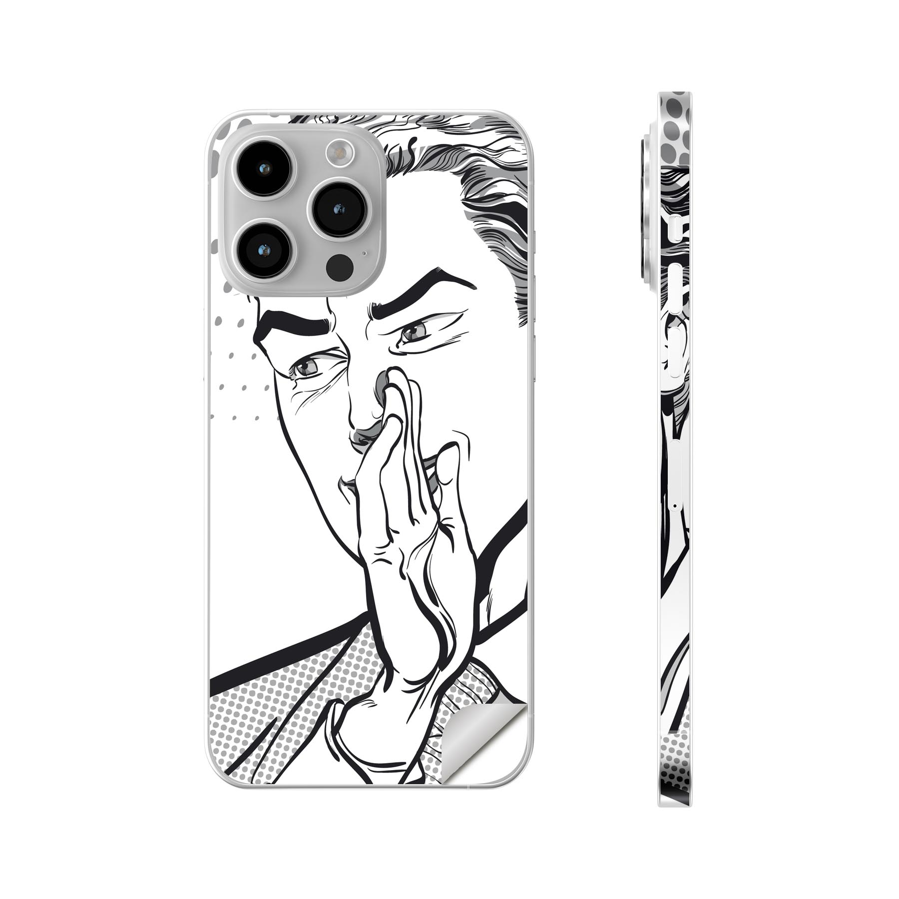 iPhone14 iPhone15 用 スキンシール 全面スキンシール フル 背面 側面 ステッカー 保護シール iphone14plus iphone14pro iphone14promax iphone15plus iphone15pro iphone15promax 各種対応 男性 イラスト モノトーン 013422