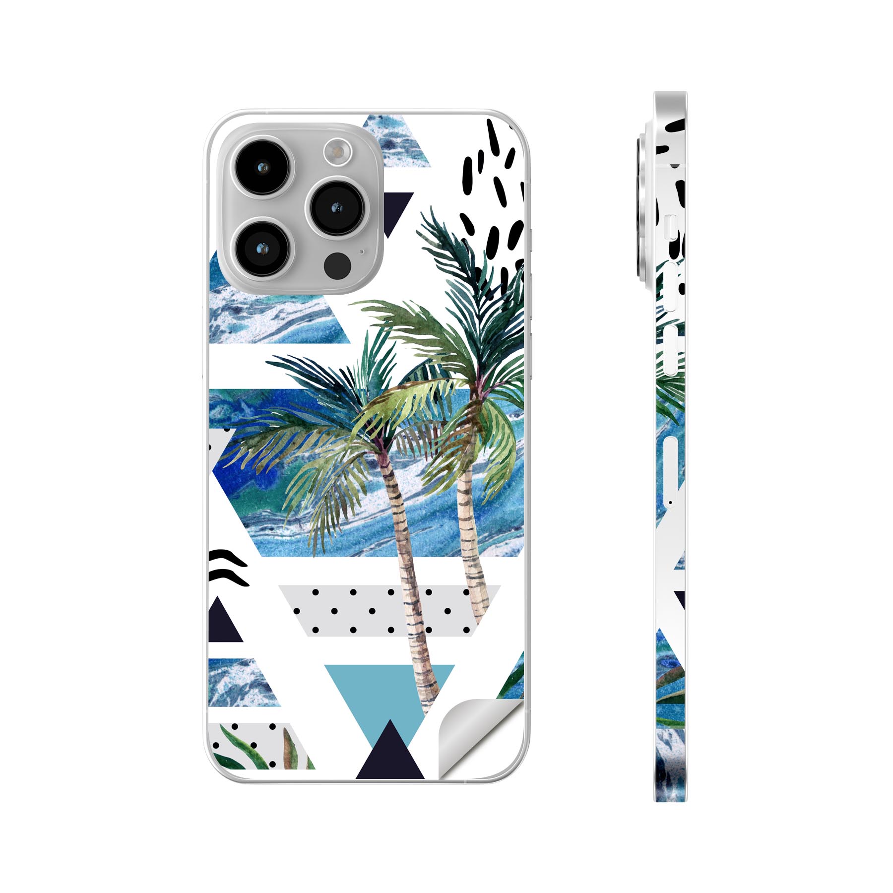 iPhone14 iPhone15 用 スキンシール 全面スキンシール フル 背面 側面 ステッカー 保護シール iphone14plus iphone14pro iphone14promax iphone15plus iphone15pro iphone15promax 各種対応 海　ヤシの木　夏　014038