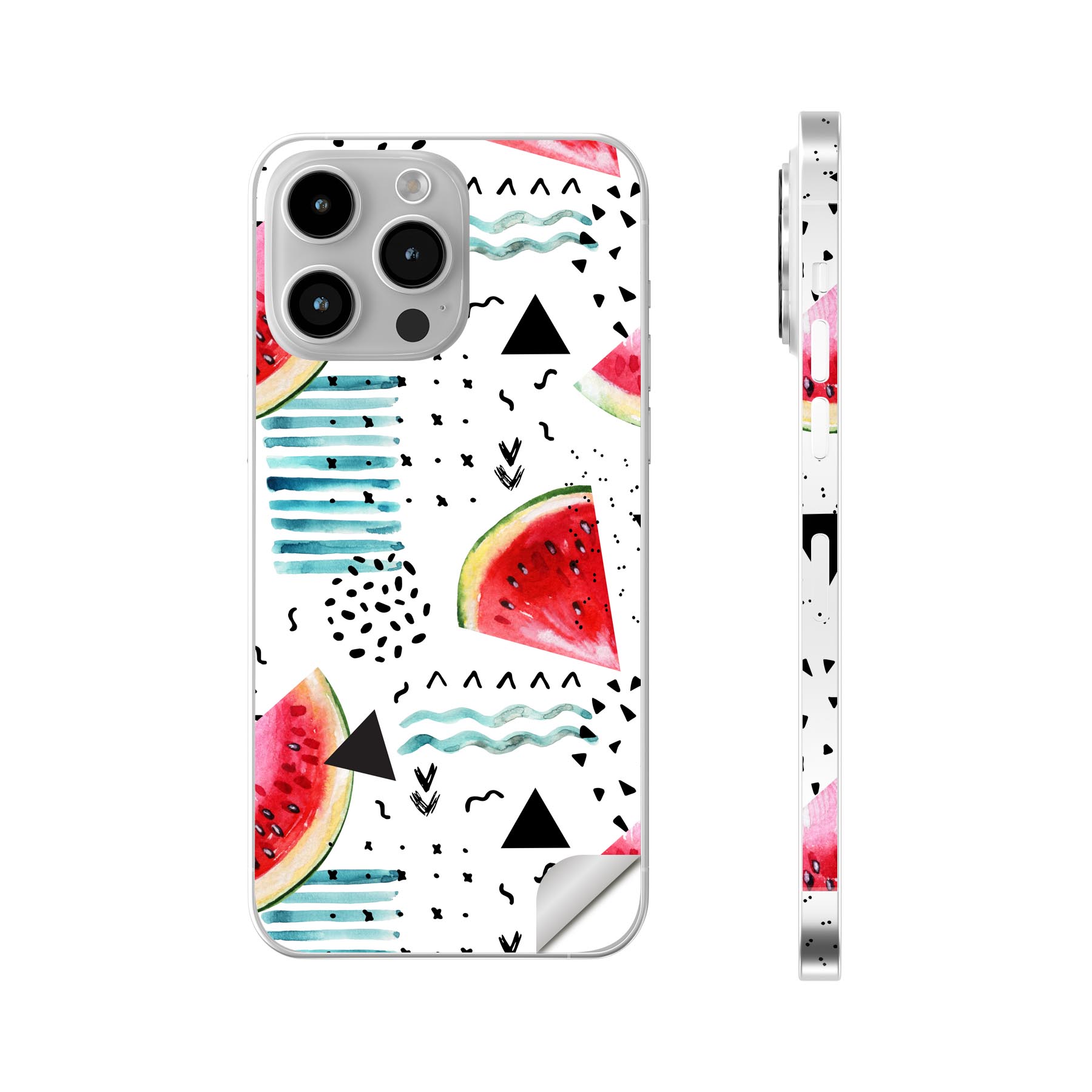 iPhone14 iPhone15 用 スキンシール 全面スキンシール フル 背面 側面 ステッカー 保護シール iphone14plus iphone14pro iphone14promax iphone15plus iphone15pro iphone15promax 各種対応 スイカ　模様　トロピカル　014052