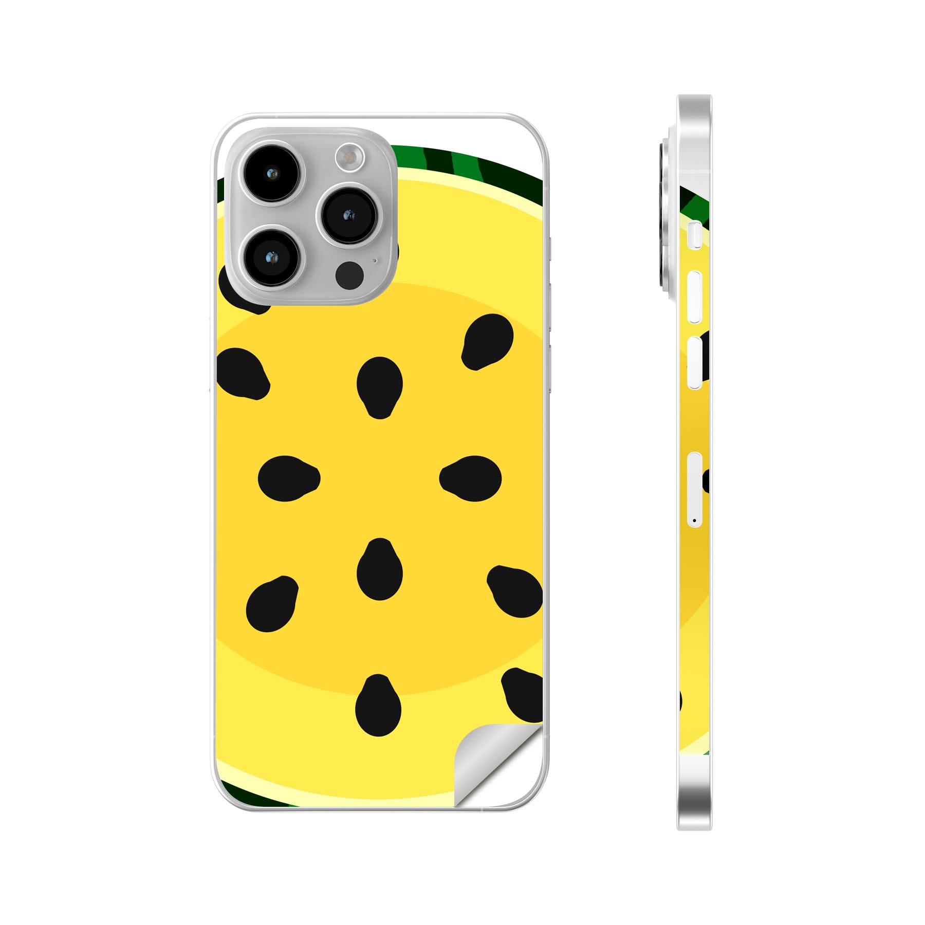 iPhone14 iPhone15 用 スキンシール 全面スキンシール フル 背面 側面 ステッカー 保護シール iphone14plus iphone14pro iphone14promax iphone15plus iphone15pro iphone15promax 各種対応 スイカ　黄色　夏　014412