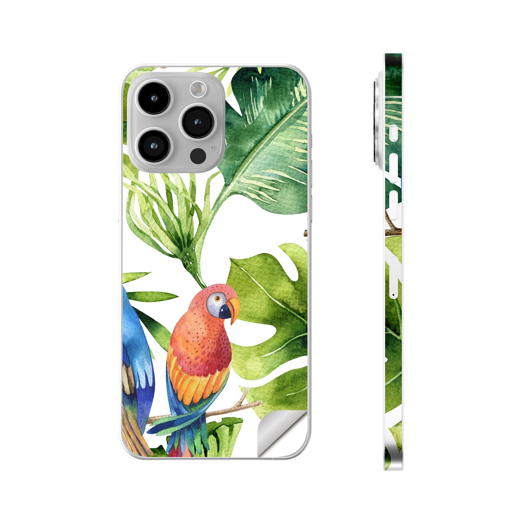 iPhone14 iPhone15 用 スキンシール 全面スキンシール フル 背面 側面 ステッカー 保護シール iphone14plus iphone14pro iphone14promax iphone15plus iphone15pro iphone15promax 各種対応 リーフ　ボタニカル　インコ　014723