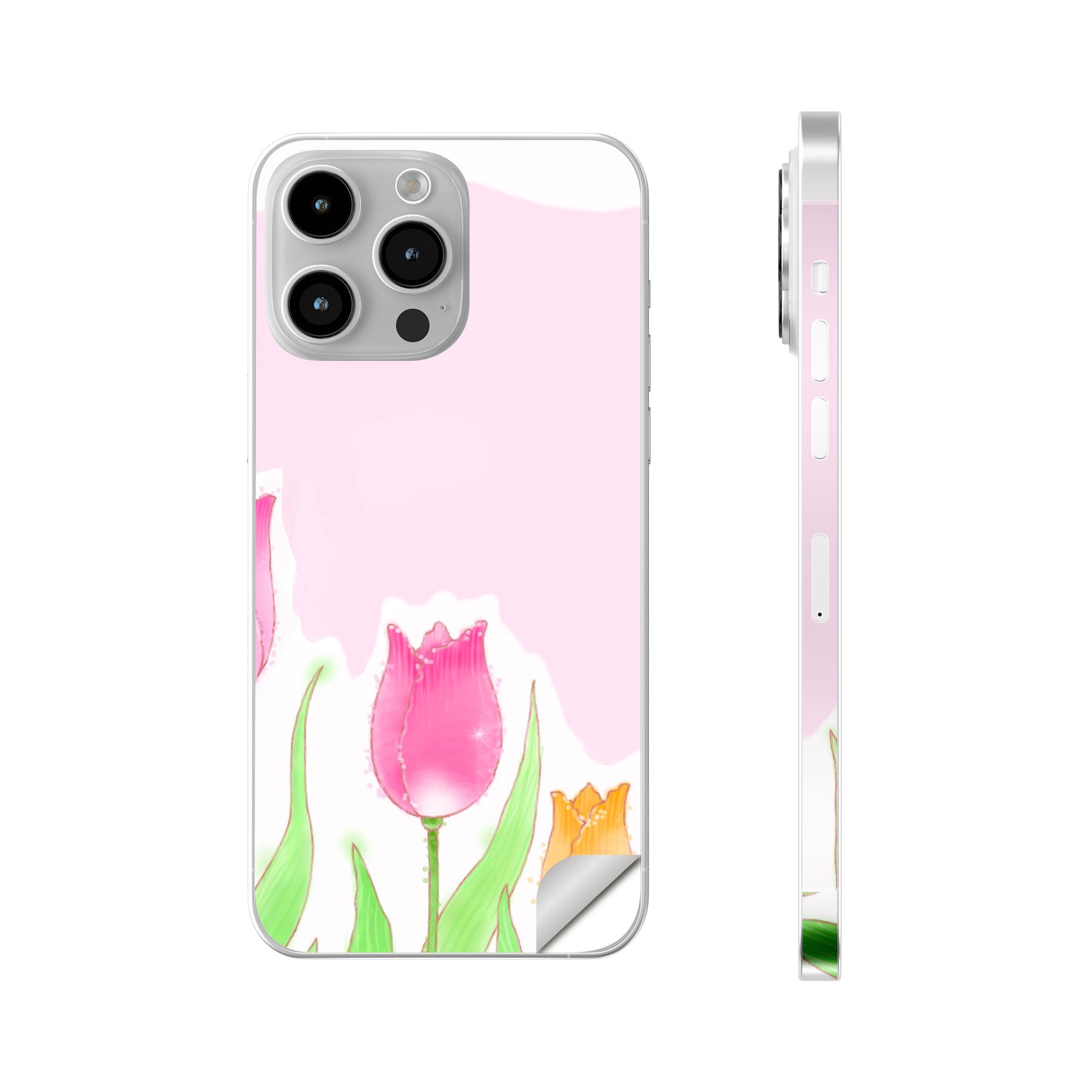 iPhone14 iPhone15 用 スキンシール 全面スキンシール フル 背面 側面 ステッカー 保護シール iphone14plus iphone14pro iphone14promax iphone15plus iphone15pro iphone15promax 各種対応 花 チューリップ 春 014938