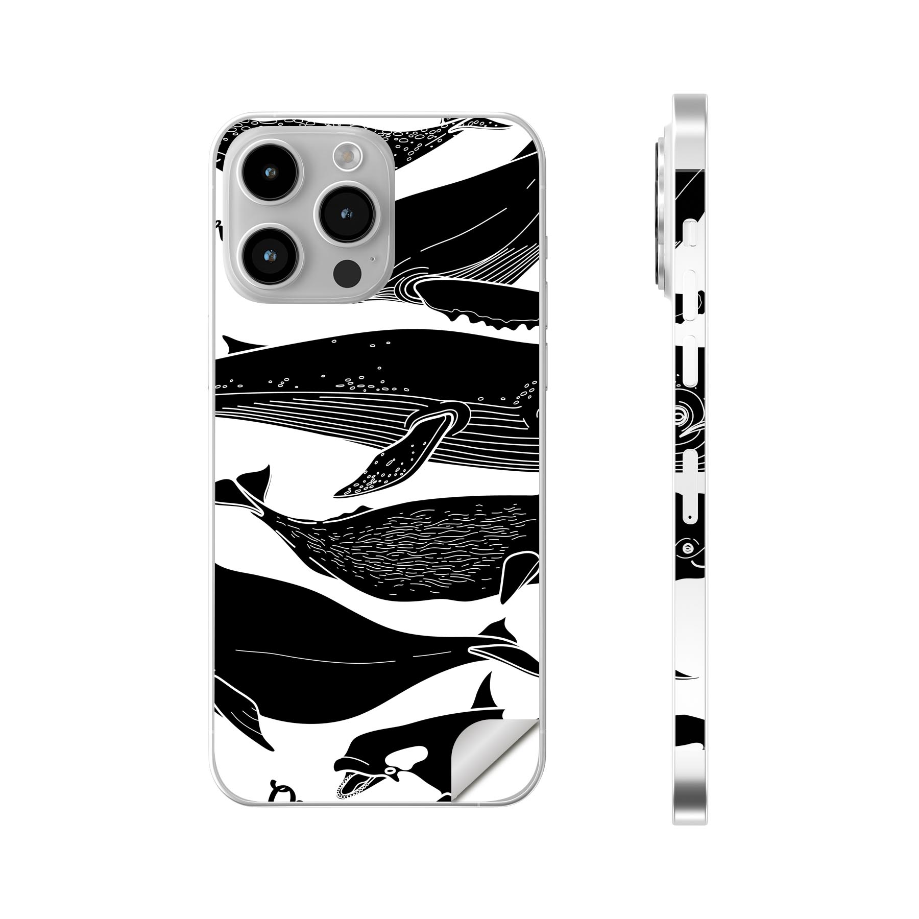 iPhone14 iPhone15 用 スキンシール 全面スキンシール フル 背面 側面 ステッカー 保護シール iphone14plus iphone14pro iphone14promax iphone15plus iphone15pro iphone15promax 各種対応 魚 モノクロ 016164