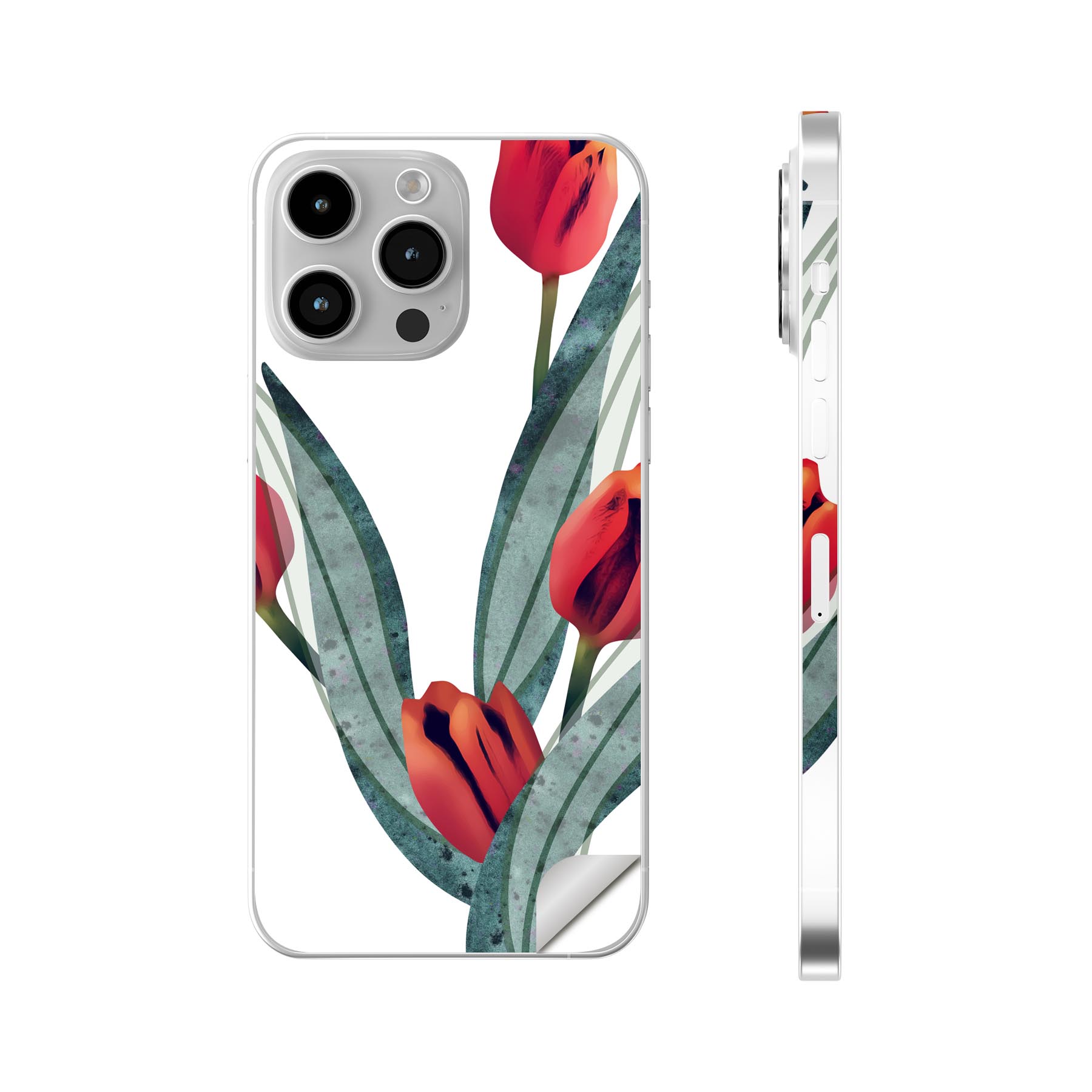 iPhone14 iPhone15 用 スキンシール 全面スキンシール フル 背面 側面 ステッカー 保護シール iphone14plus iphone14pro iphone14promax iphone15plus iphone15pro iphone15promax 各種対応 チューリップ 植物 花 016287