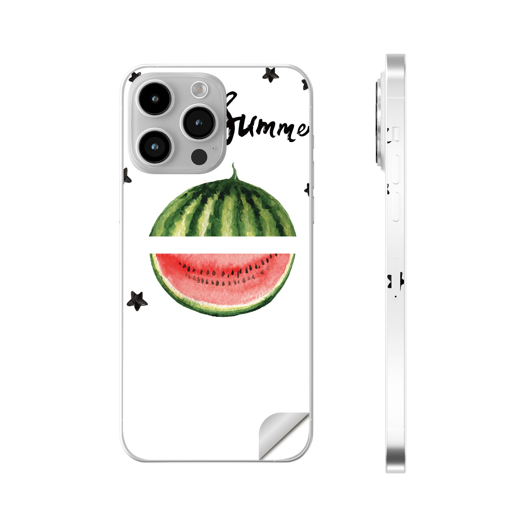 iPhone14 iPhone15 用 スキンシール 全面スキンシール フル 背面 側面 ステッカー 保護シール iphone14plus iphone14pro iphone14promax iphone15plus iphone15pro iphone15promax 各種対応 スイカ　夏　summer　017842