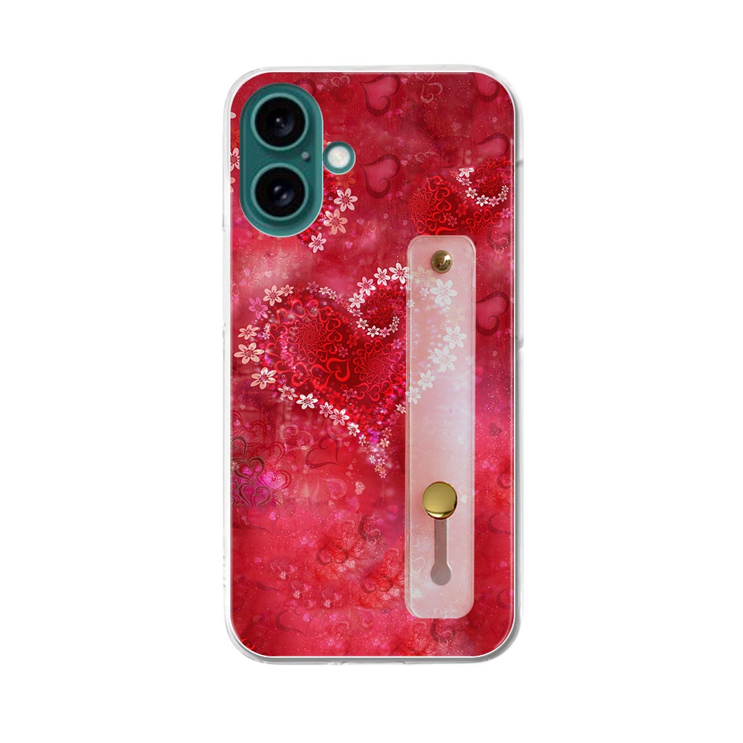 【送料無料】ハードケース スマホ ベルト付 スマホバンド 落下防止 シリコン スタンド機能付 スマホ リング スリム 背面 ほぼ全機種対応 片手持ち カバー ケース 携帯リング ハード フィンガーリング 角度調整 000816 ハート　花