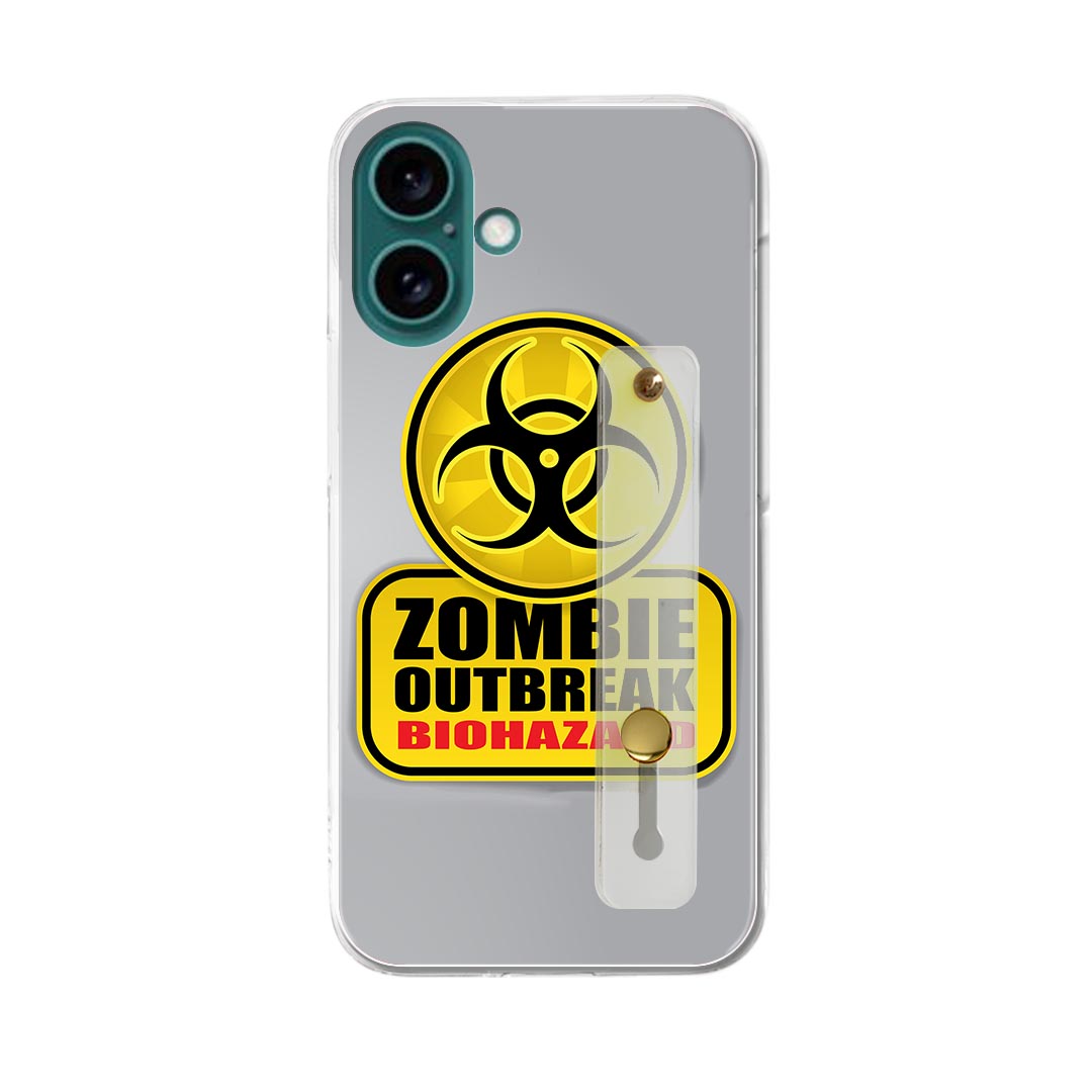 【送料無料】iPhone 16 用 ハードケース スマホ ベルト付 スマホバンド 落下防止 シリコン スタンド機能付 スリム 背面 片手持ち カバー 携帯リング フィンガーリング 角度調整 001180 標識 ゾンビ バイオハザード