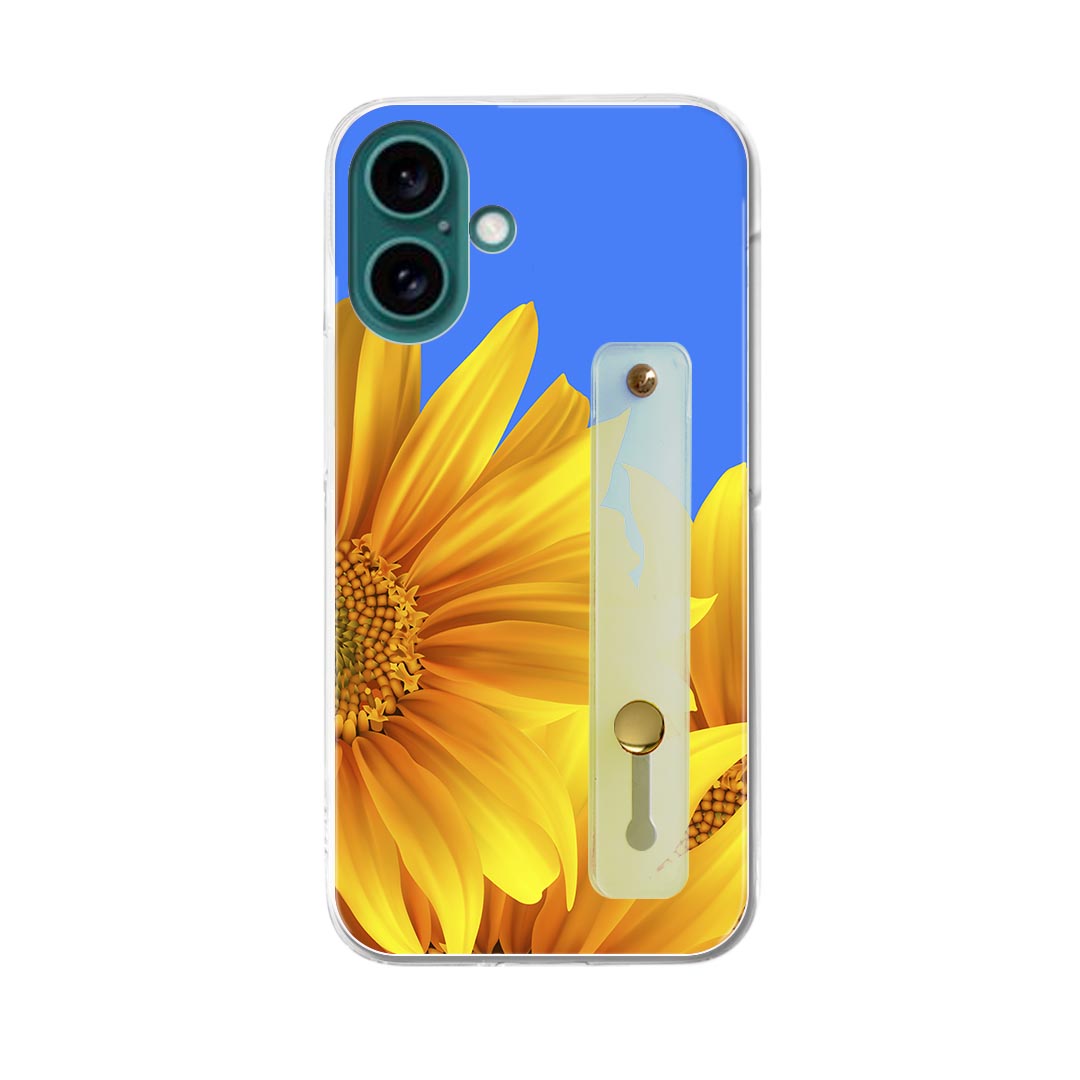 【送料無料】iPhone 16 用 ハードケース スマホ ベルト付 スマホバンド 落下防止 シリコン スタンド機能付 スリム 背面 片手持ち カバー 携帯リング フィンガーリング 角度調整 001397 ひまわり(2.0)