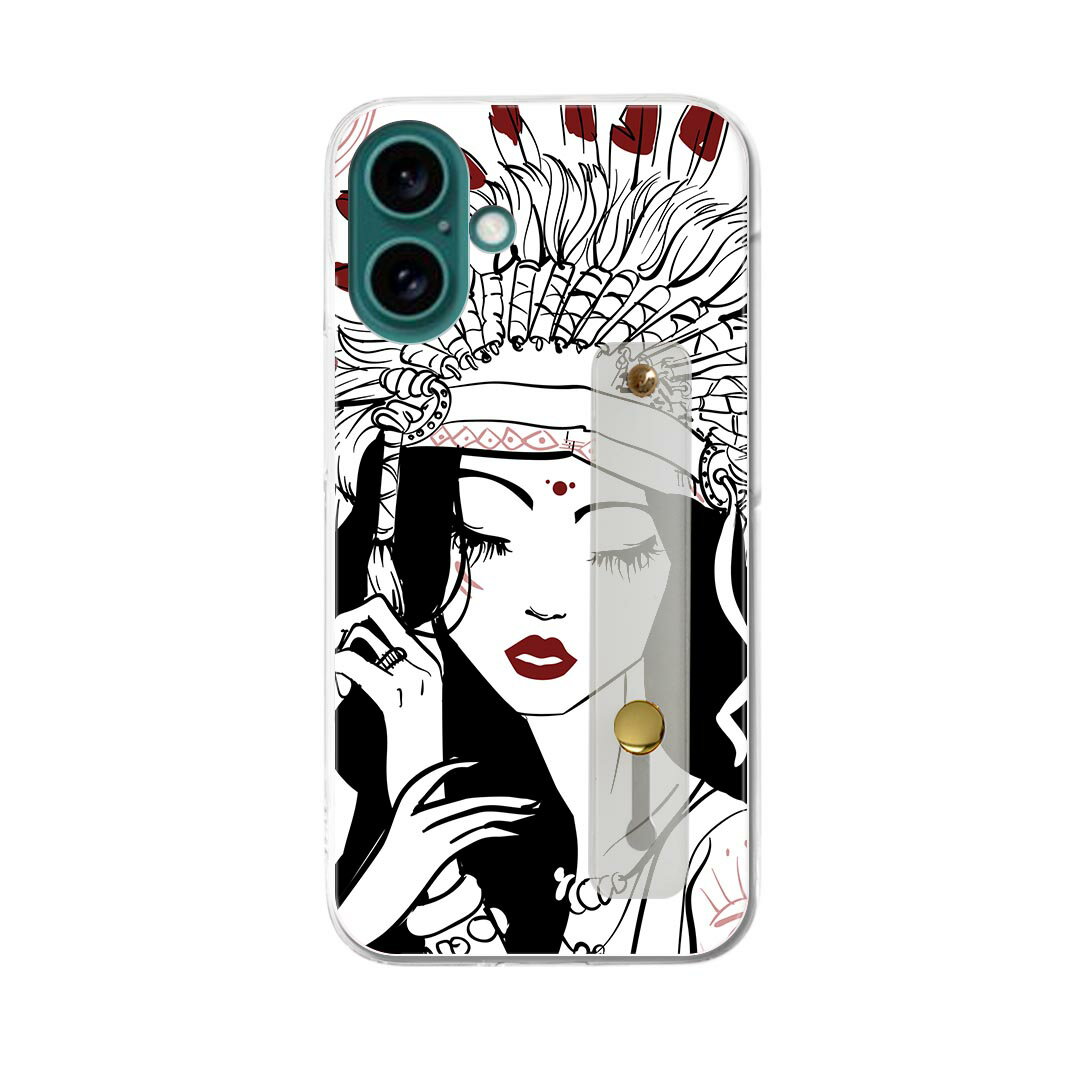 【送料無料】ハードケース スマホ ベルト付 スマホバンド 落下防止 シリコン スタンド機能付 スマホ リング スリム 背面 ほぼ全機種対応 片手持ち カバー ケース 携帯リング ハード フィンガーリング 角度調整 011724 インディアン　女性　羽根