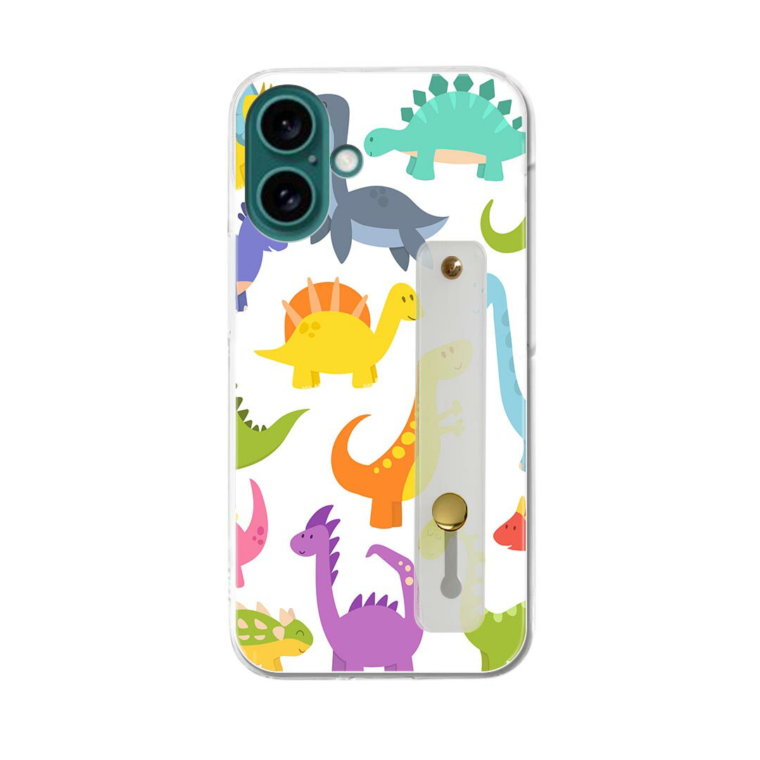 【送料無料】iPhone 16 用 ハードケース スマホ ベルト付 スマホバンド 落下防止 シリコン スタンド機能付 スリム 背面 片手持ち カバー 携帯リング フィンガーリング 角度調整 013167 恐竜　動物