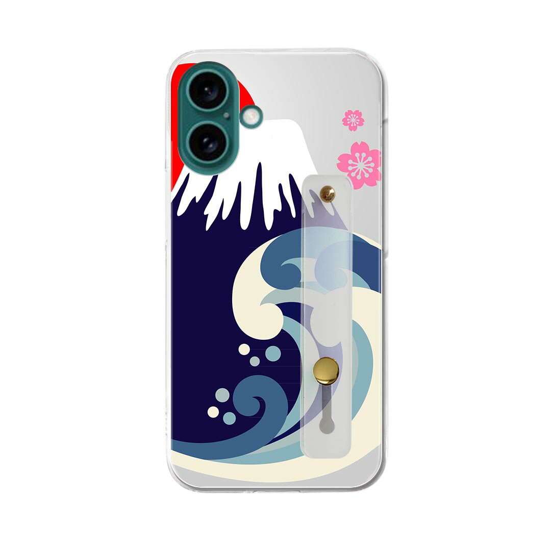 Mobile Phone Cases - 【送料無料】ハードケース スマホ ベルト付 スマホバンド 落下防止 シリコン スタンド機能付 スマホ リング スリム 背面 ほぼ全機種対応 片手持ち カバー ケース 携帯リング ハード フィンガーリング 角度調整 014182 富士山　和柄　桜