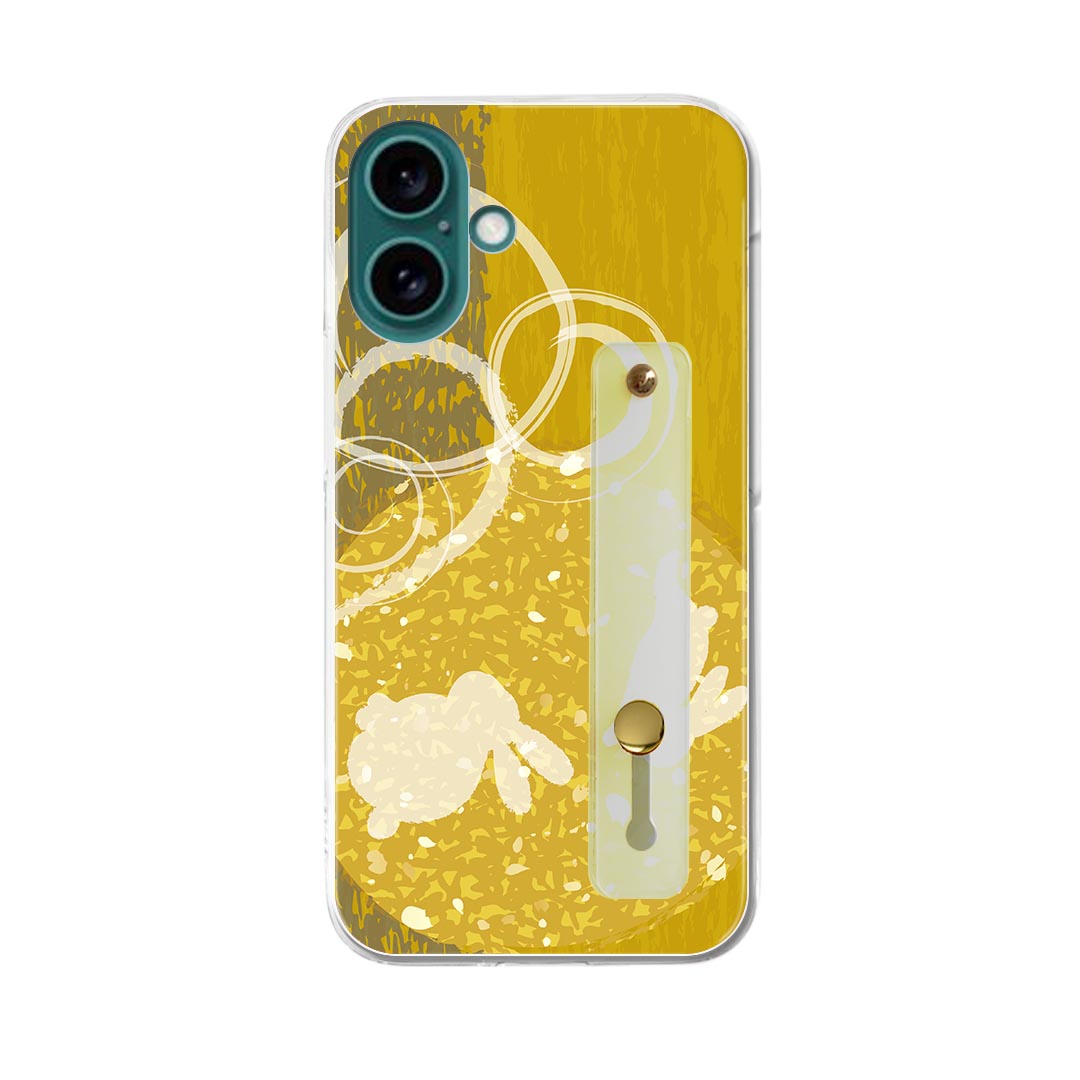 【送料無料】iPhone 16 用 ハードケース スマホ ベルト付 スマホバンド 落下防止 シリコン スタンド機能付 スリム 背面 片手持ち カバー 携帯リング フィンガーリング 角度調整 014866 うさぎ　月　お月見　黄色