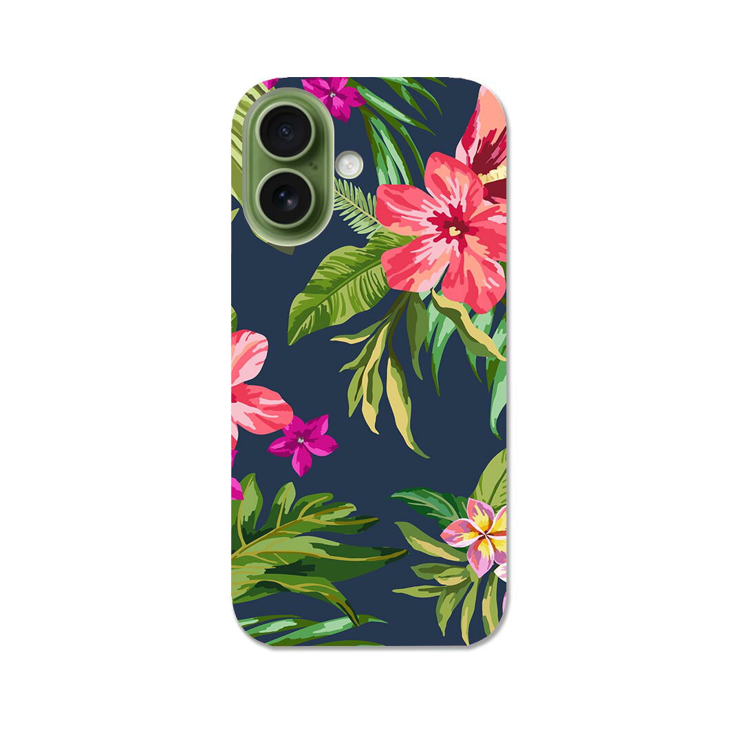 Mobile Phone Cases - iPhone17 用 スマホカバー 各キャリア 共通対応 ケース カバー ハードケース 012096 ハイビスカス　植物　ネイビー