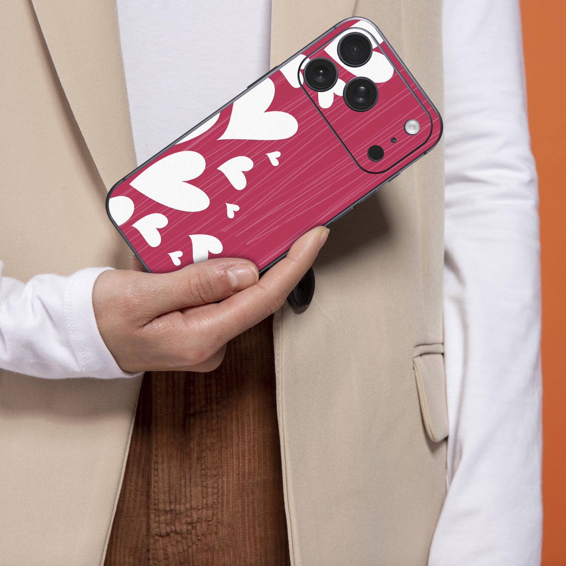 iPhone 用 デザインスキンシール 対応 2枚入り カバー デコレーション アクセサリー デコシール 高品質再剥離性シート 000175 ハート　ピンク　イラスト