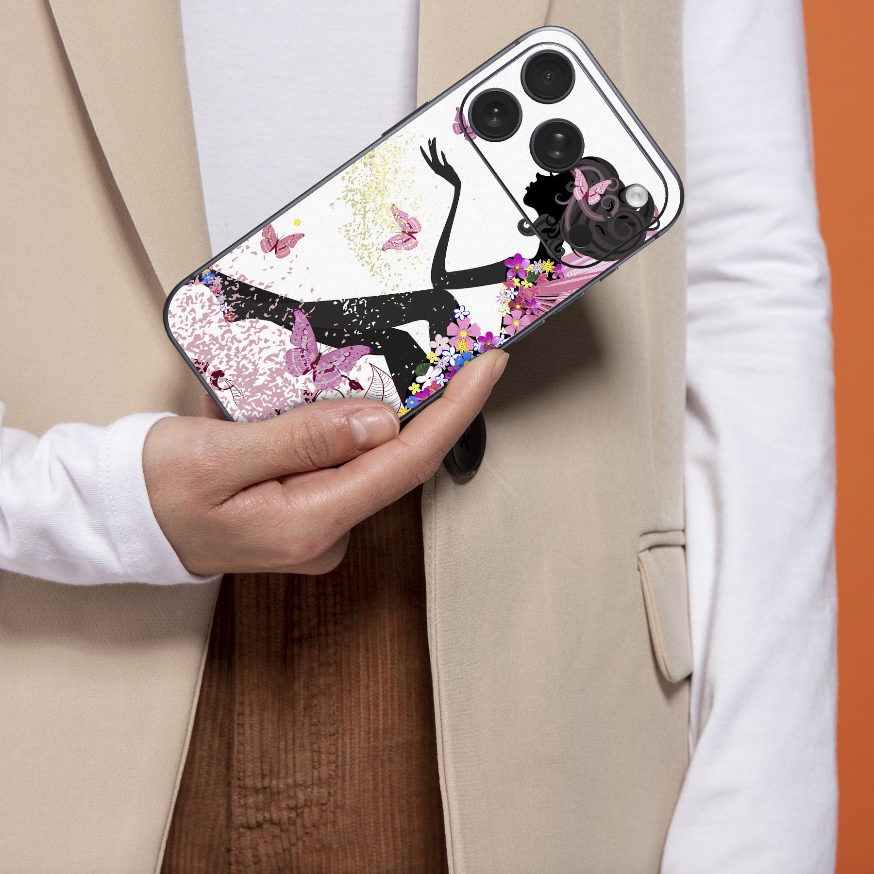 スマコレのiPhone 用 デザインスキンシール 対応 2枚入り カバー デコレーション アクセサリー デコシール 高品質再剥離性シート 001181 妖精　蝶々　花｜アングル3