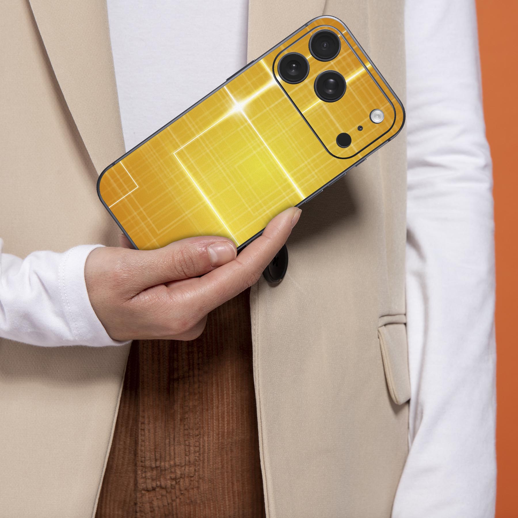 iPhone 用 デザインスキンシール 対応 2枚入り カバー デコレーション アクセサリー デコシール 高品質再剥離性シート 002176 シンプル　オレンジ