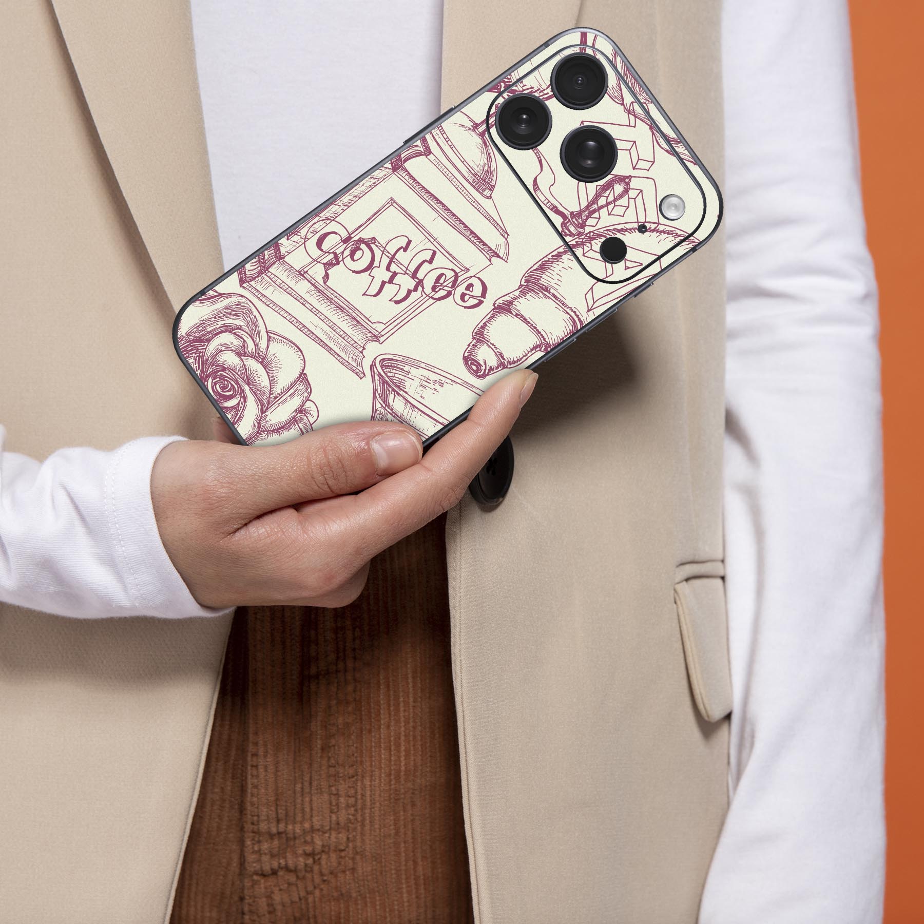 iPhone 用 デザインスキンシール 対応 2枚入り カバー デコレーション アクセサリー デコシール 高品質再剥離性シート 005875 コーヒー　イラスト　カフェ