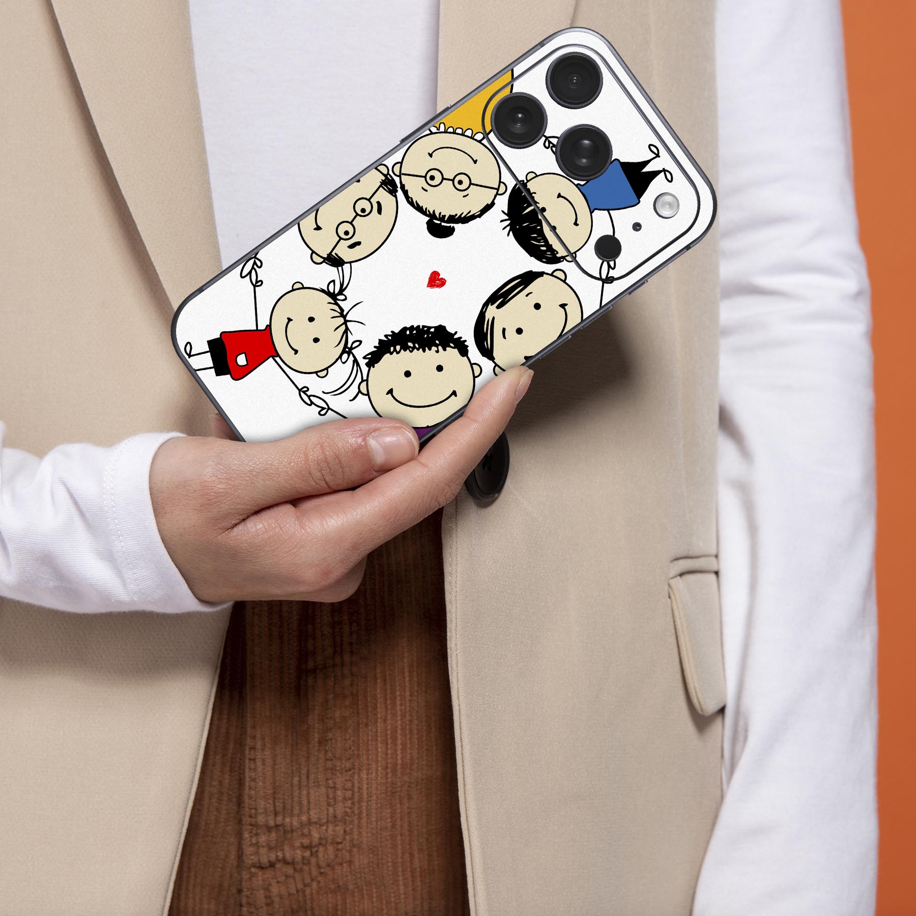 iPhone 用 デザインスキンシール 対応 2枚入り カバー デコレーション アクセサリー デコシール 高品質再剥離性シート 007692 人物　イラスト　家族