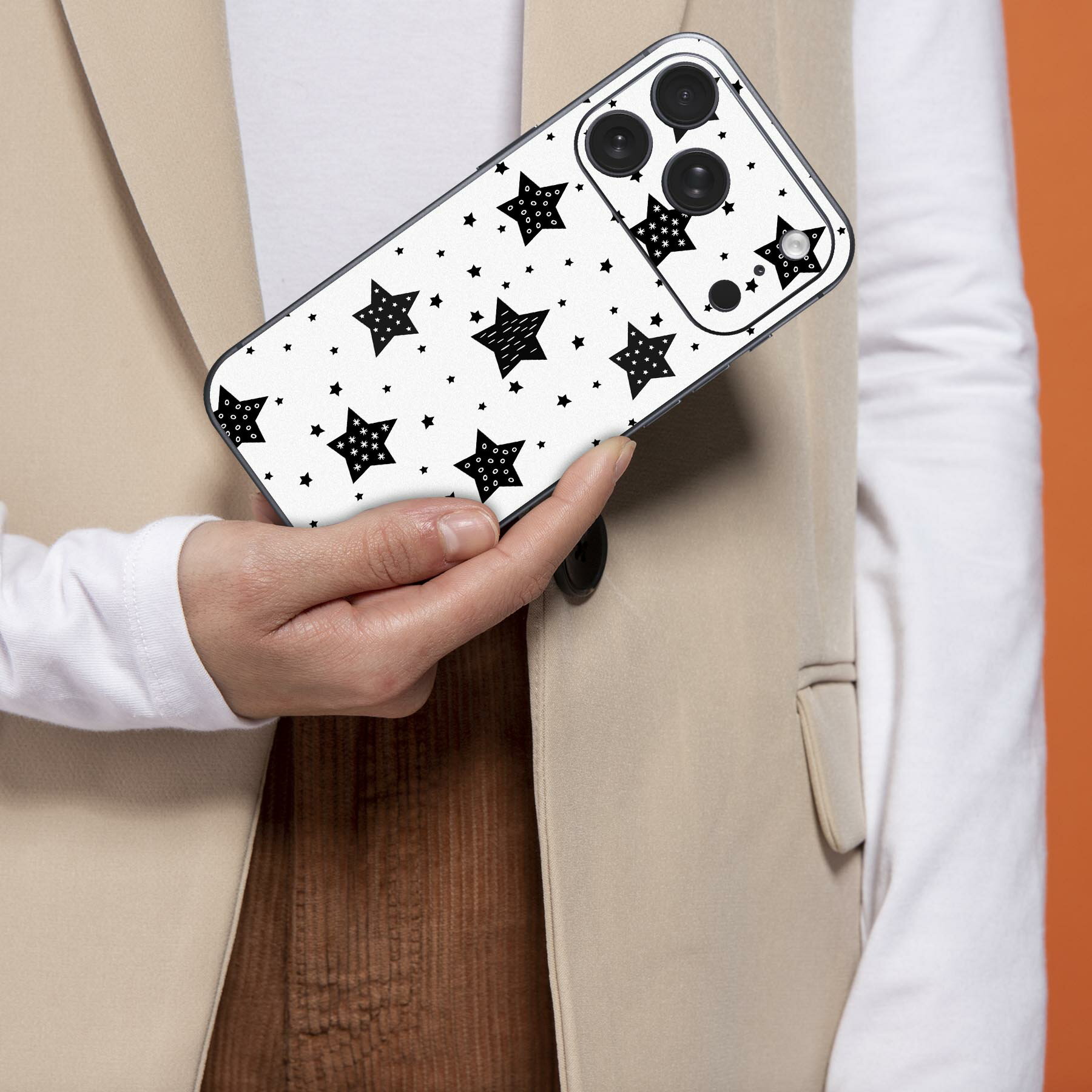 iPhone 用 デザインスキンシール 対応 2枚入り カバー デコレーション アクセサリー デコシール 高品質再剥離性シート 010247 星　白　黒