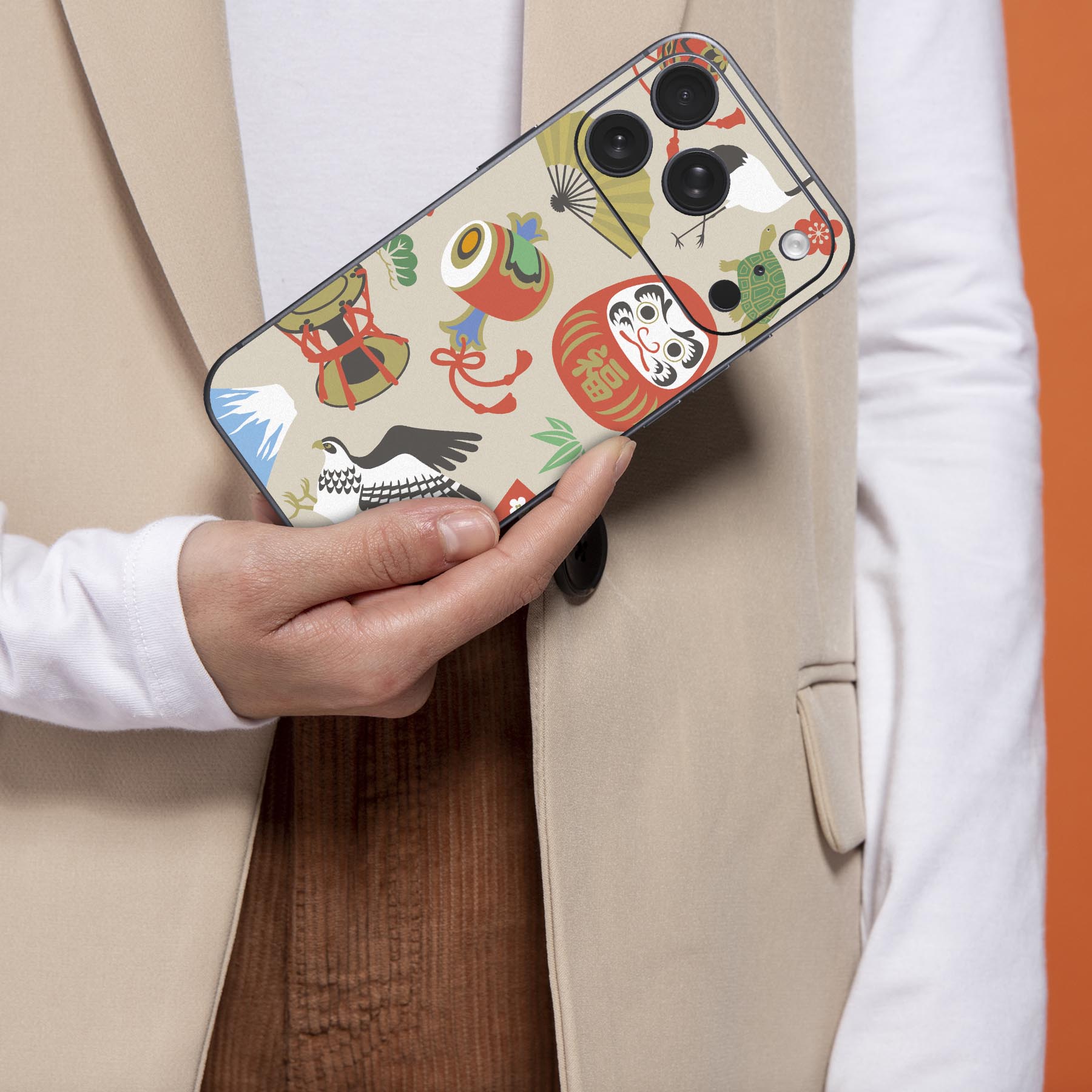 iPhone 用 デザインスキンシール 対応 2枚入り カバー デコレーション アクセサリー デコシール 高品質再剥離性シート 013625 お正月　門松　謹賀新年