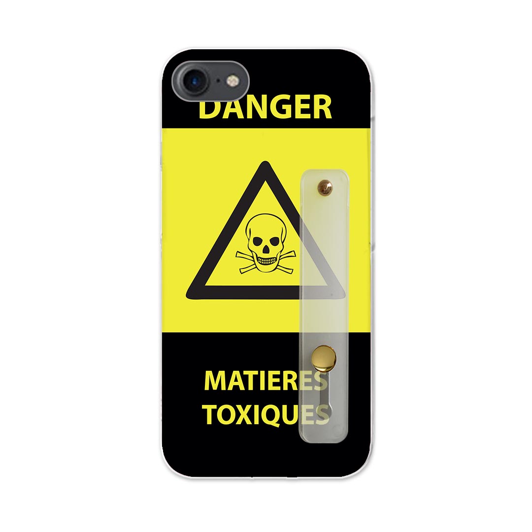 【送料無料】iPhoneSE ケース 第2世代 / 第3世代 iPhone 7 / iPhone 8 共通対応ハードケース スマホ ベルト付 スマホバンド 落下防止 シリコン スタンド機能付 スリム 背面 片手持ち カバー 携帯リング フィンガーリング 角度調整 000041 危険　看板　ガイコツ