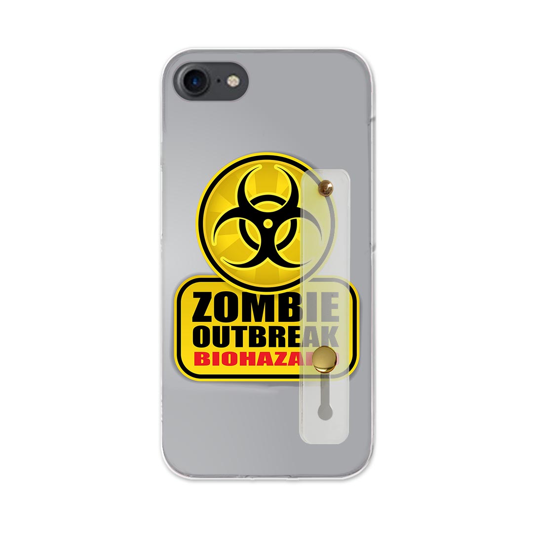 【送料無料】iPhoneSE ケース 第2世代 / 第3世代 iPhone 7 / iPhone 8 共通対応ハードケース スマホ ベルト付 スマホバンド 落下防止 シリコン スタンド機能付 スリム 背面 片手持ち カバー 携帯リング フィンガーリング 角度調整 001180 標識 ゾンビ バイオハザード