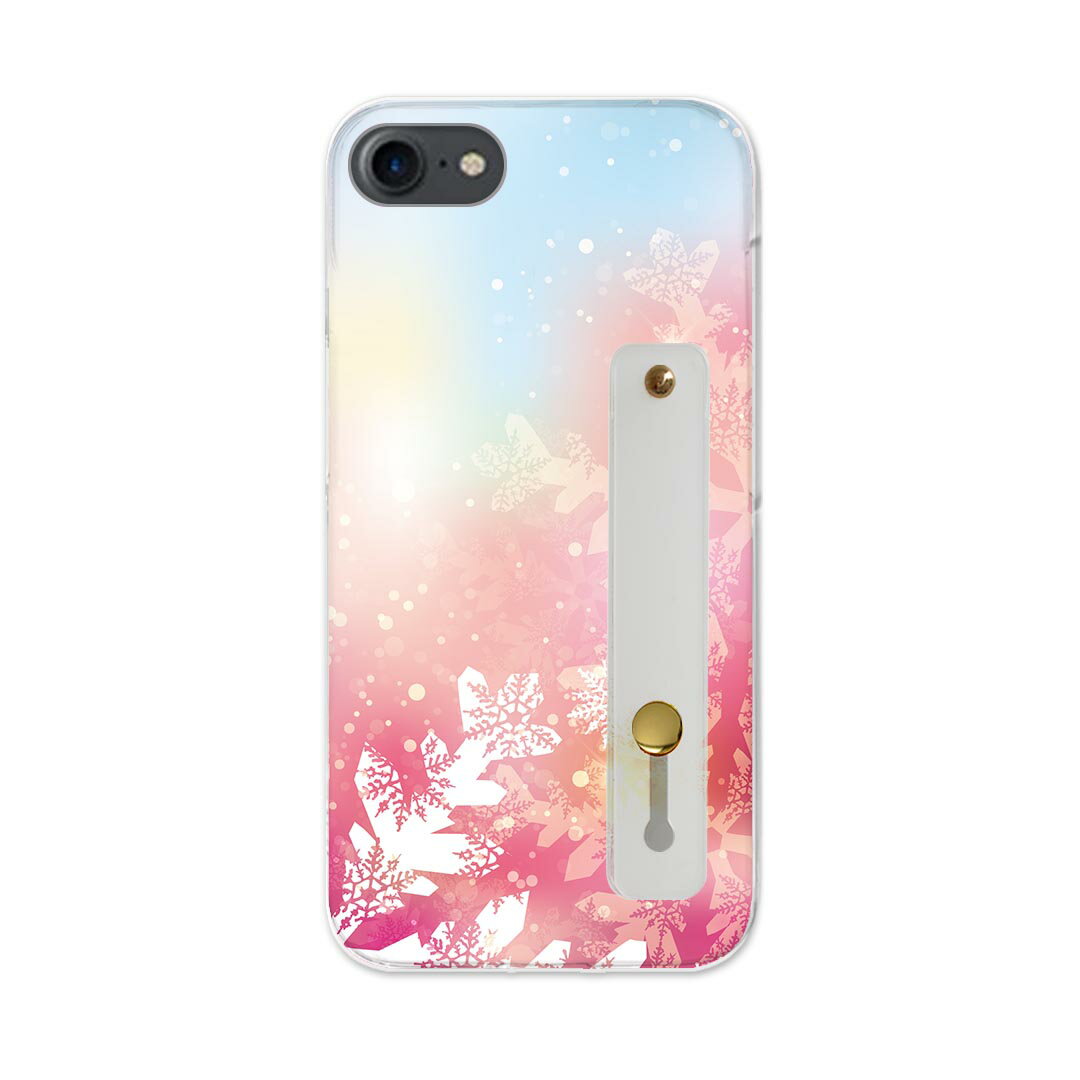 【送料無料】iPhoneSE ケース 第2世代 / 第3世代 iPhone 7 / iPhone 8 共通対応ハードケース スマホ ベルト付 スマホバンド 落下防止 シリコン スタンド機能付 スリム 背面 片手持ち カバー 携帯リング フィンガーリング 角度調整 012411 雪　結晶　綺麗