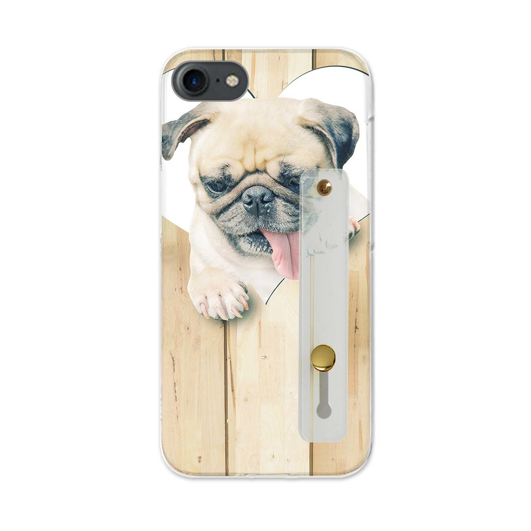 【送料無料】iPhoneSE ケース 第2世代 / 第3世代 iPhone 7 / iPhone 8 共通対応ハードケース スマホ ベルト付 スマホバンド 落下防止 シリコン スタンド機能付 スリム 背面 片手持ち カバー 携帯リング フィンガーリング 角度調整 013529 犬 パグ ハート