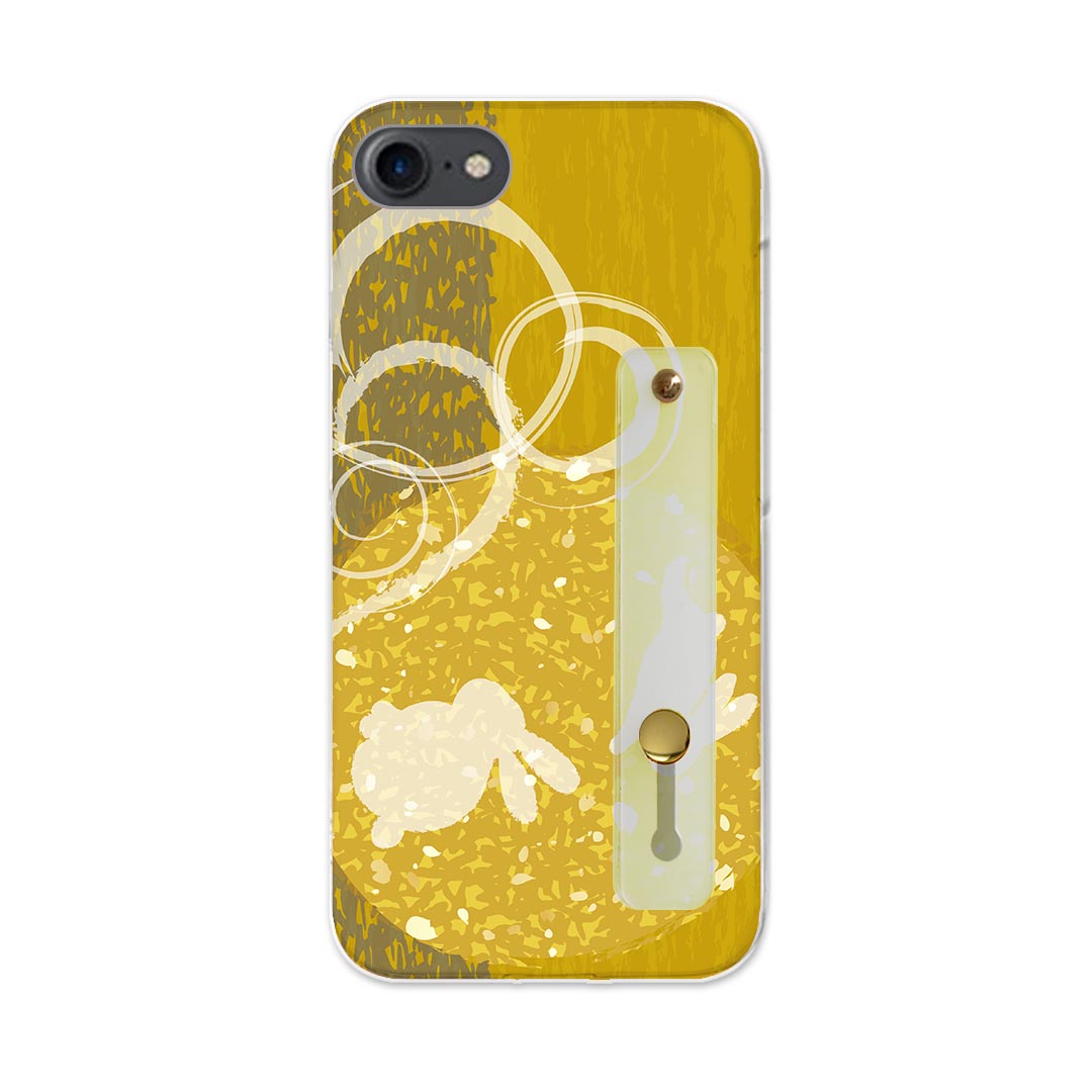 【送料無料】iPhoneSE ケース 第2世代 / 第3世代 iPhone 7 / iPhone 8 共通対応ハードケース スマホ ベルト付 スマホバンド 落下防止 シリコン スタンド機能付 スリム 背面 片手持ち カバー 携帯リング フィンガーリング 角度調整 014866 うさぎ　月　お月見　黄色