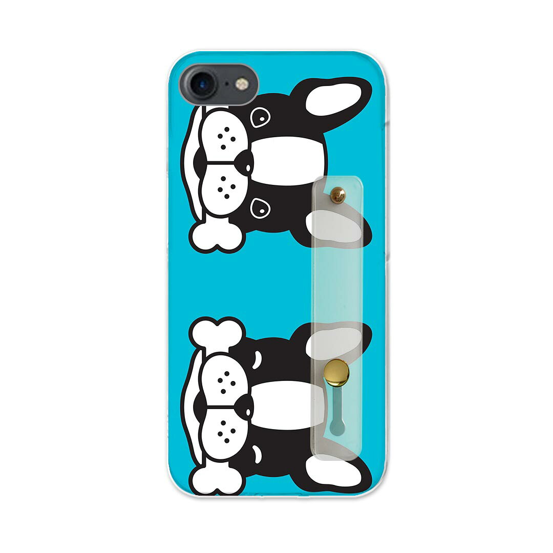 【送料無料】iPhoneSE ケース 第2世代 / 第3世代 iPhone 7 / iPhone 8 共通対応ハードケース スマホ ベルト付 スマホバンド 落下防止 シリコン スタンド機能付 スリム 背面 片手持ち カバー 携帯リング フィンガーリング 角度調整 016449 犬　イラスト　動物(2.0)