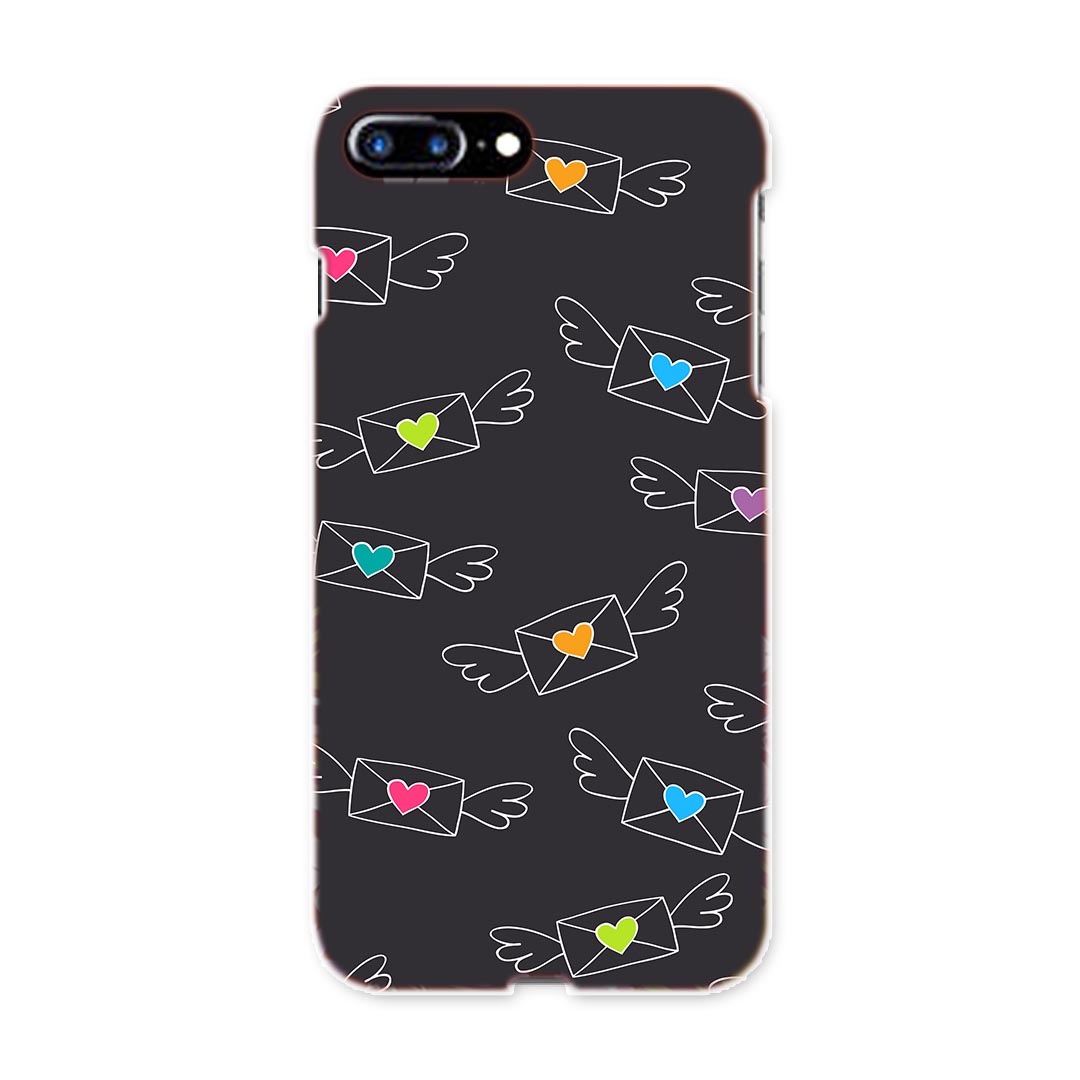 iphone8plus iphone 8 plus アイフォーン softbank ソフトバンク スマホ カバー スマホケース スマホカバー TPU ソフトケース 007822 ハート　手紙　羽根　黒　ブラック