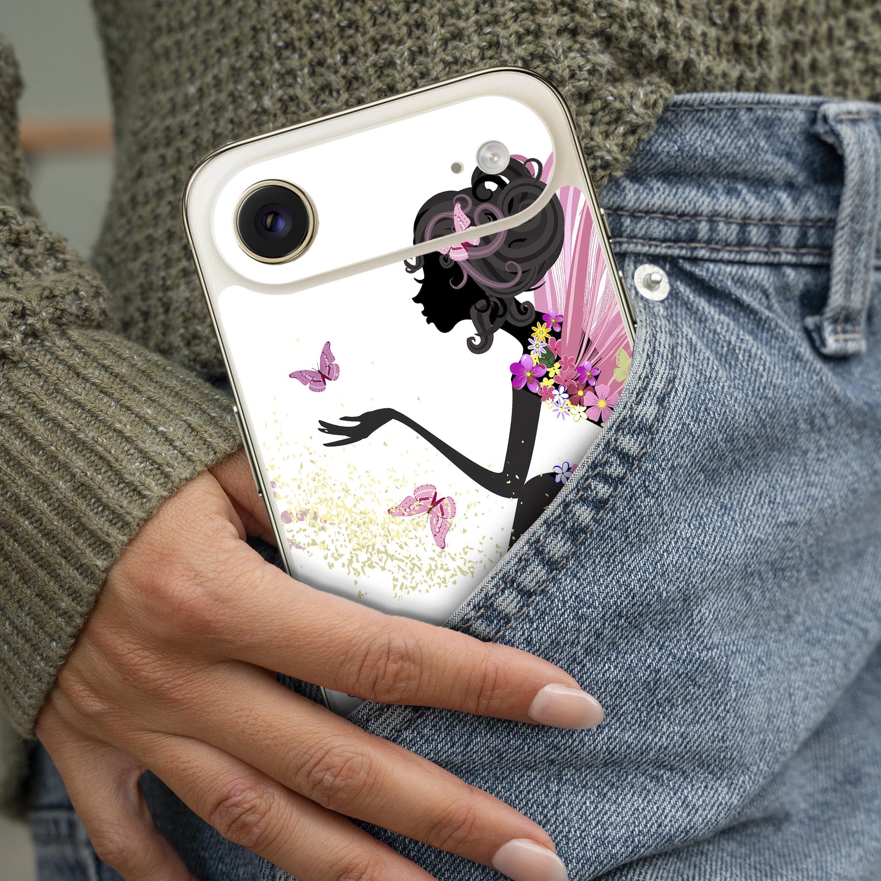 スマコレのiPhone 用 デザインスキンシール 対応 2枚入り カバー デコレーション アクセサリー デコシール 高品質再剥離性シート 001181 妖精　蝶々　花｜アングル2