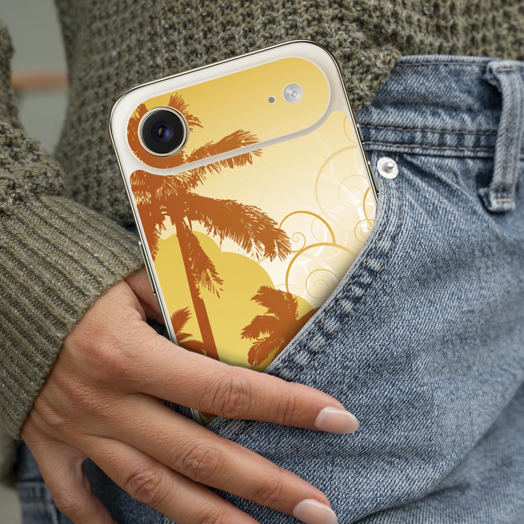 スマコレのiPhone 用 デザインスキンシール 対応 2枚入り カバー デコレーション アクセサリー デコシール 高品質再剥離性シート 001435 ヤシの木　太陽｜アングル2