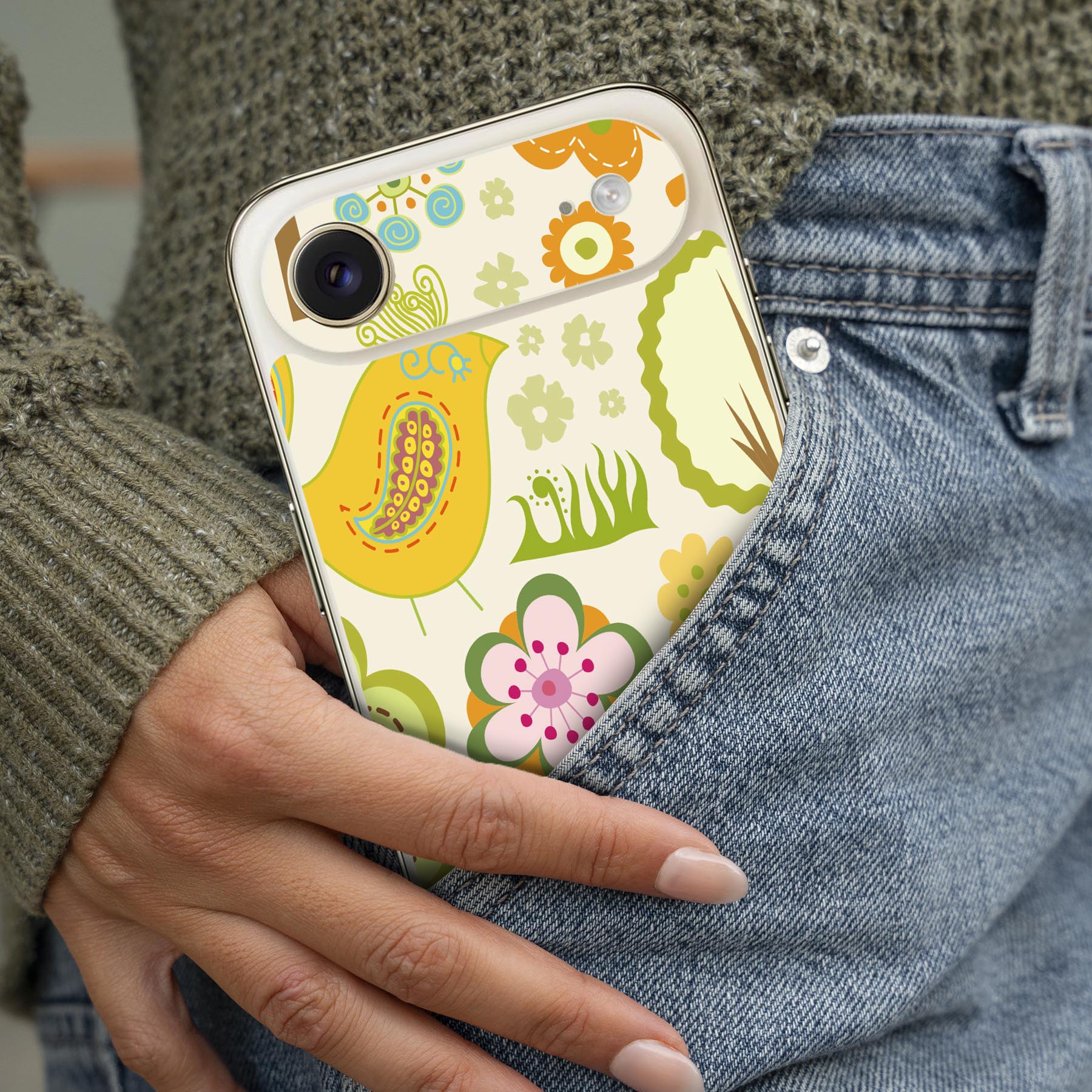 スマコレのiPhone 用 デザインスキンシール 対応 2枚入り カバー デコレーション アクセサリー デコシール 高品質再剥離性シート 004211 花　鳥　イラスト｜アングル2