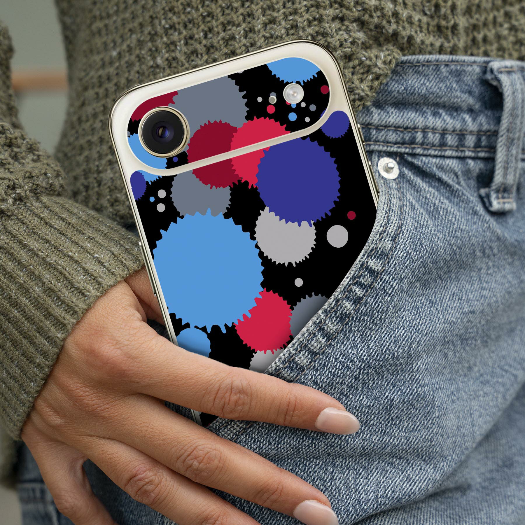 iPhone 用 デザインスキンシール 対応 2枚入り カバー デコレーション アクセサリー デコシール 高品質再剥離性シート 008578 インク　水色　黒　ブラック 2