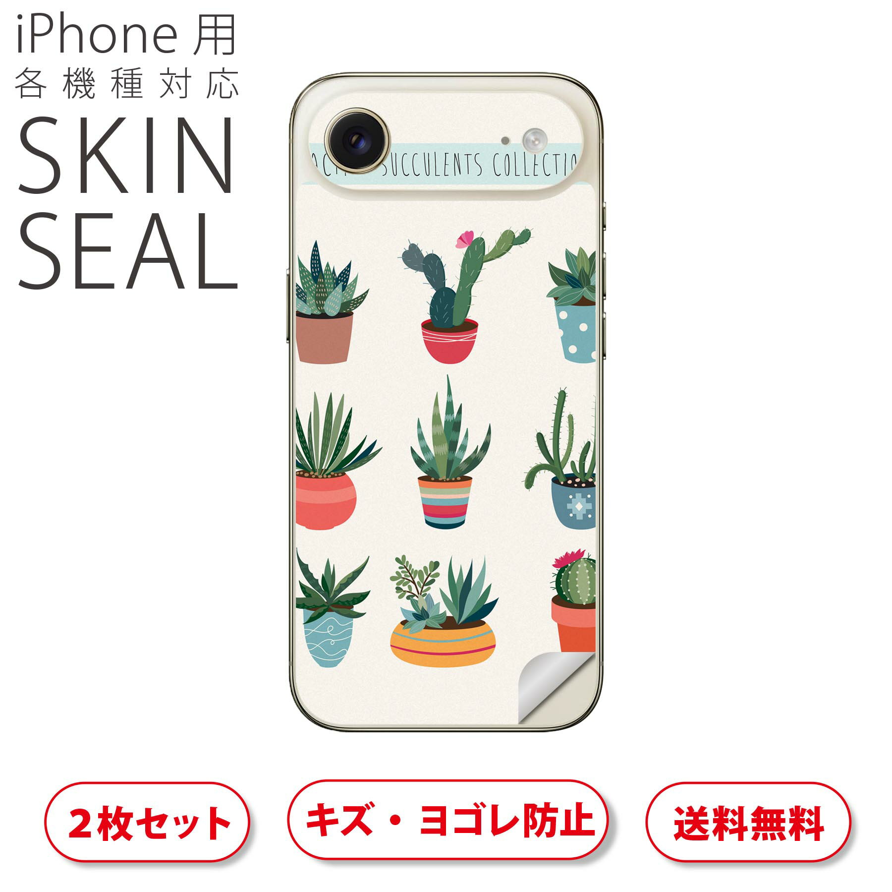 iPhone 用 デザインスキンシール 対応 2枚入り カバー デコレーション アクセサリー デコシール 高品質再剥離性シート 016374 サボテン 植物