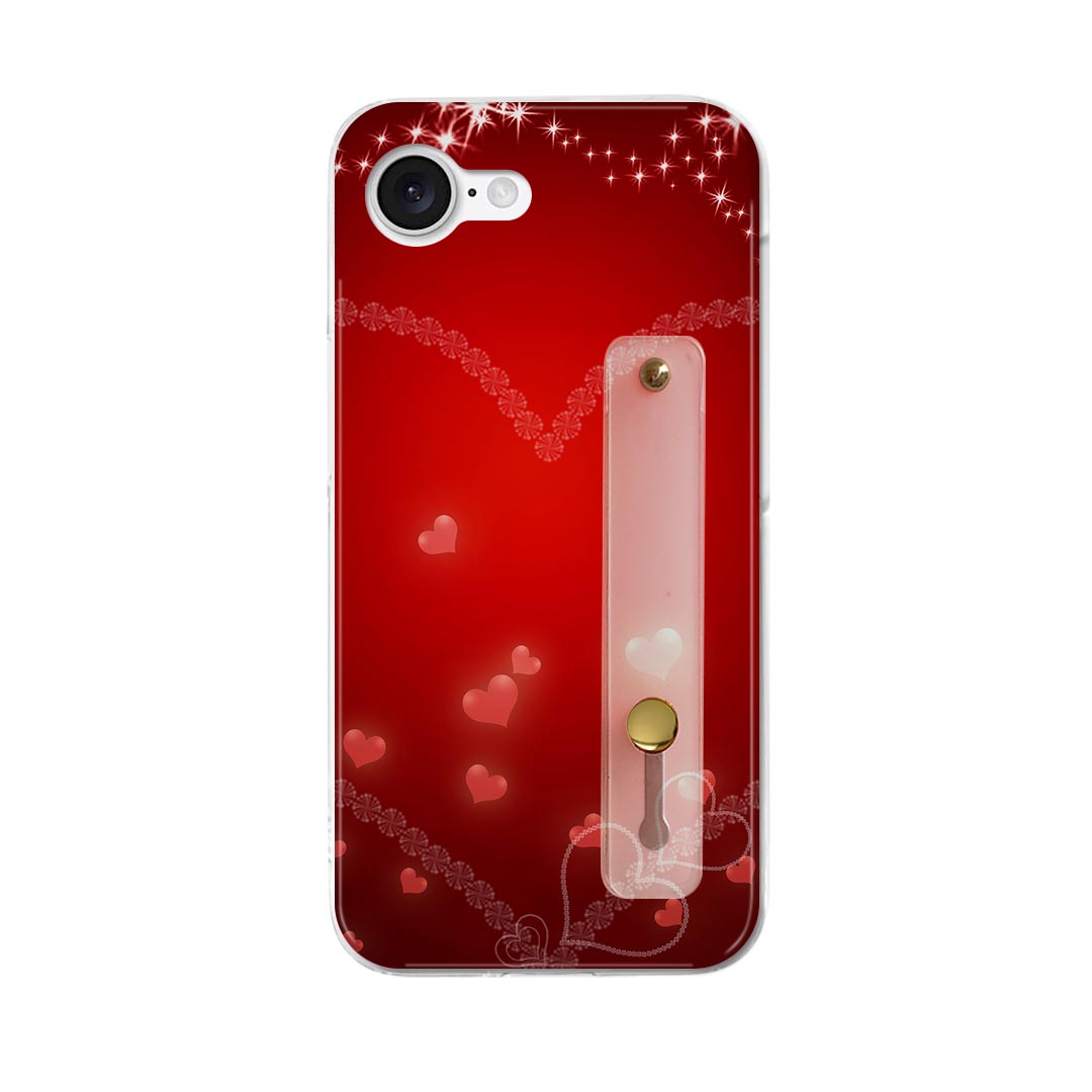 Mobile Phone Cases - 【送料無料】iPhone 16e 用 各キャリア 共通対応 iphone16e ハードケース スマホ ベルト付 スマホバンド 落下防止 シリコン スタンド機能付 スリム 背面 片手持ち カバー 携帯リング フィンガーリング 角度調整 005291 赤　ハート　キラキラ