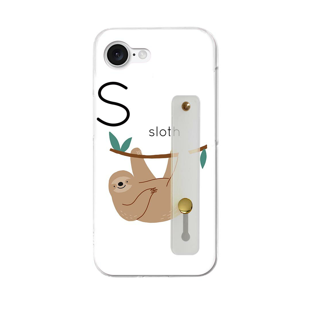 【送料無料】iPhone 16e 用 各キャリア 共通対応 iphone16e ハードケース スマホ ベルト付 スマホバンド 落下防止 シリコン スタンド機能付 スリム 背面 片手持ち カバー 携帯リング フィンガーリング 角度調整 019952 S sloth ナマケモノ